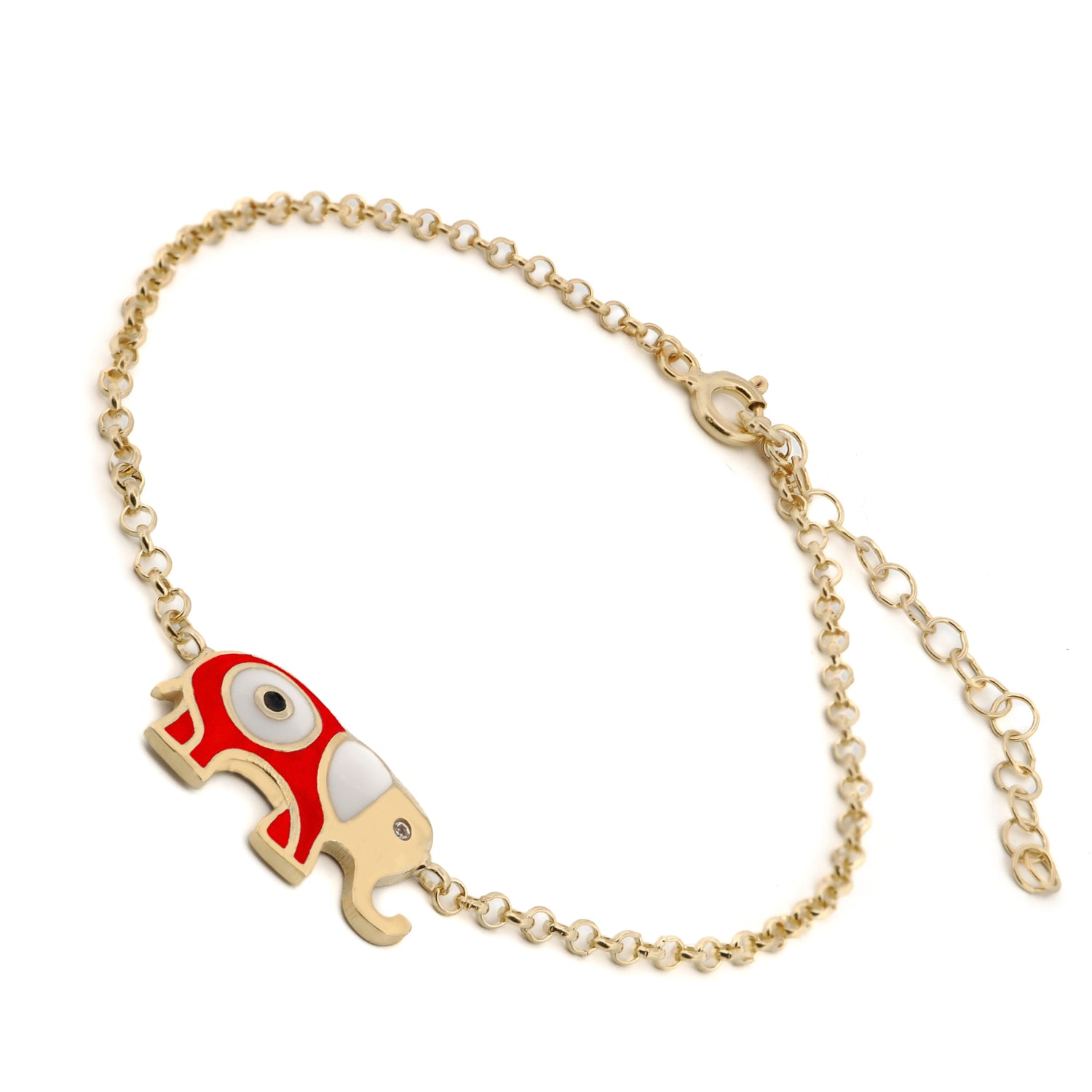 Wishful Elephant & Evil Eye Red Enamel Gold Chain Bracelet - Elegant Adjustable Bangle for Women, Protection Jewelry Gift for Good Luck & Positive Energy - Perfect for Everyday Wear, Spiritual Healing & Fashion Accessories