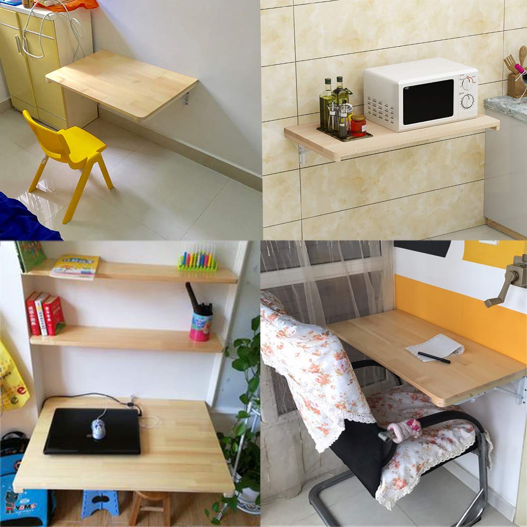 ZYFA Wall Mounted Foldable Table - Convertible Floating Desk for Computer, Writing & Office Work - Space Saving Wooden Wall Hanging Workbench - Perfect for Small Spaces, Home Office & Dorm Rooms