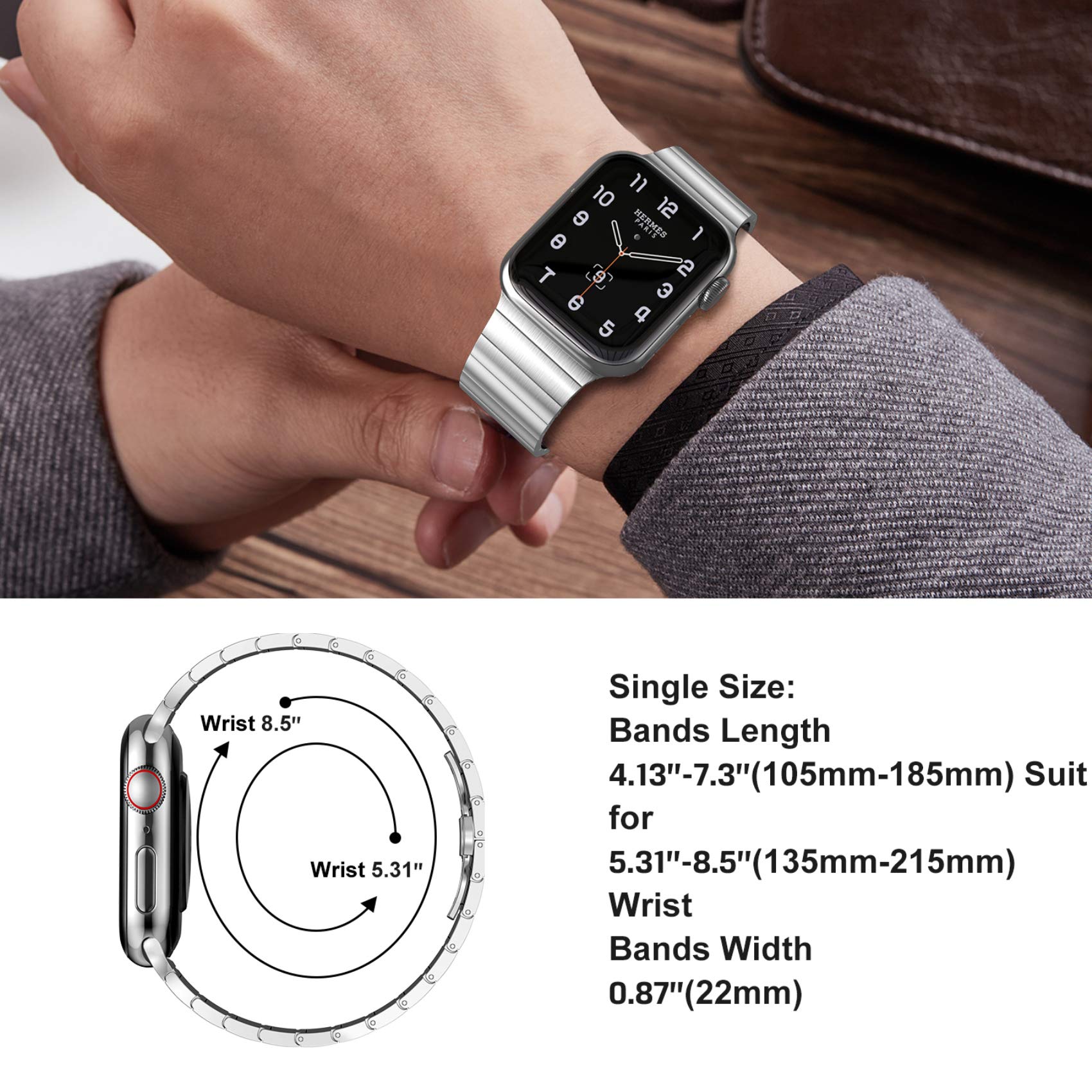 Fitlink Upgraded Stainless Steel Metal Watch Band for Apple Watch Series 6/SE/5/4/3/2/1 - 38mm 40mm Compatible Bands - Silver, Perfect for Workout, Office & Everyday Wear