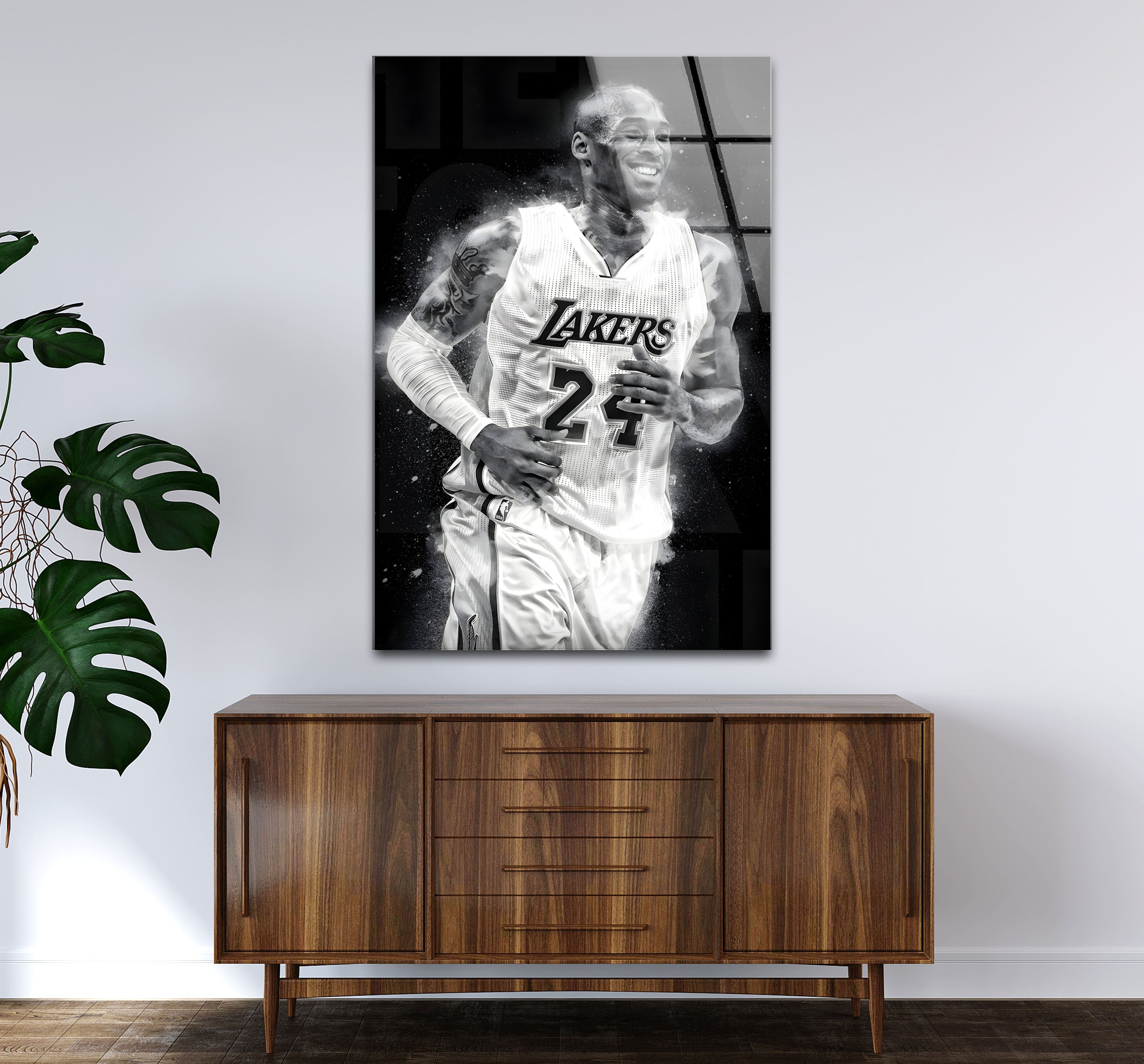 Kobe Bryant Glass Wall Art - Black and White Basketball Decor for Home, Office, or Man Cave - Perfect for Lakers Fans & NBA Memorabilia Collectors