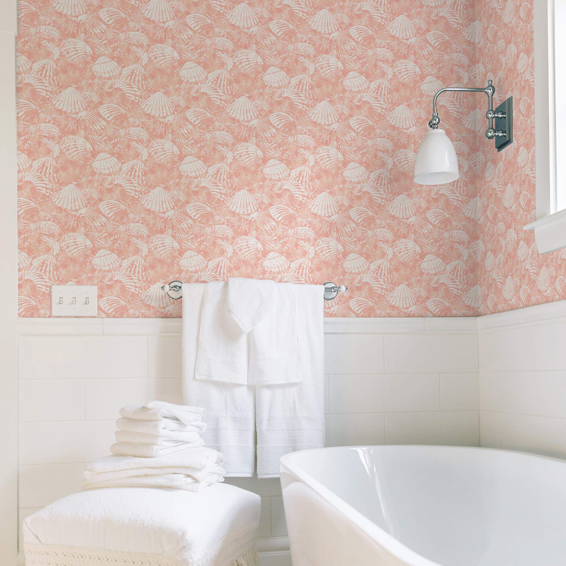 Brewster Home Fashions 2904-25689 Surfside Coral Shells Wallpaper - Peel and Stick Removable Wallpaper for Bathroom, Kitchen, Nursery, Bedroom Decor