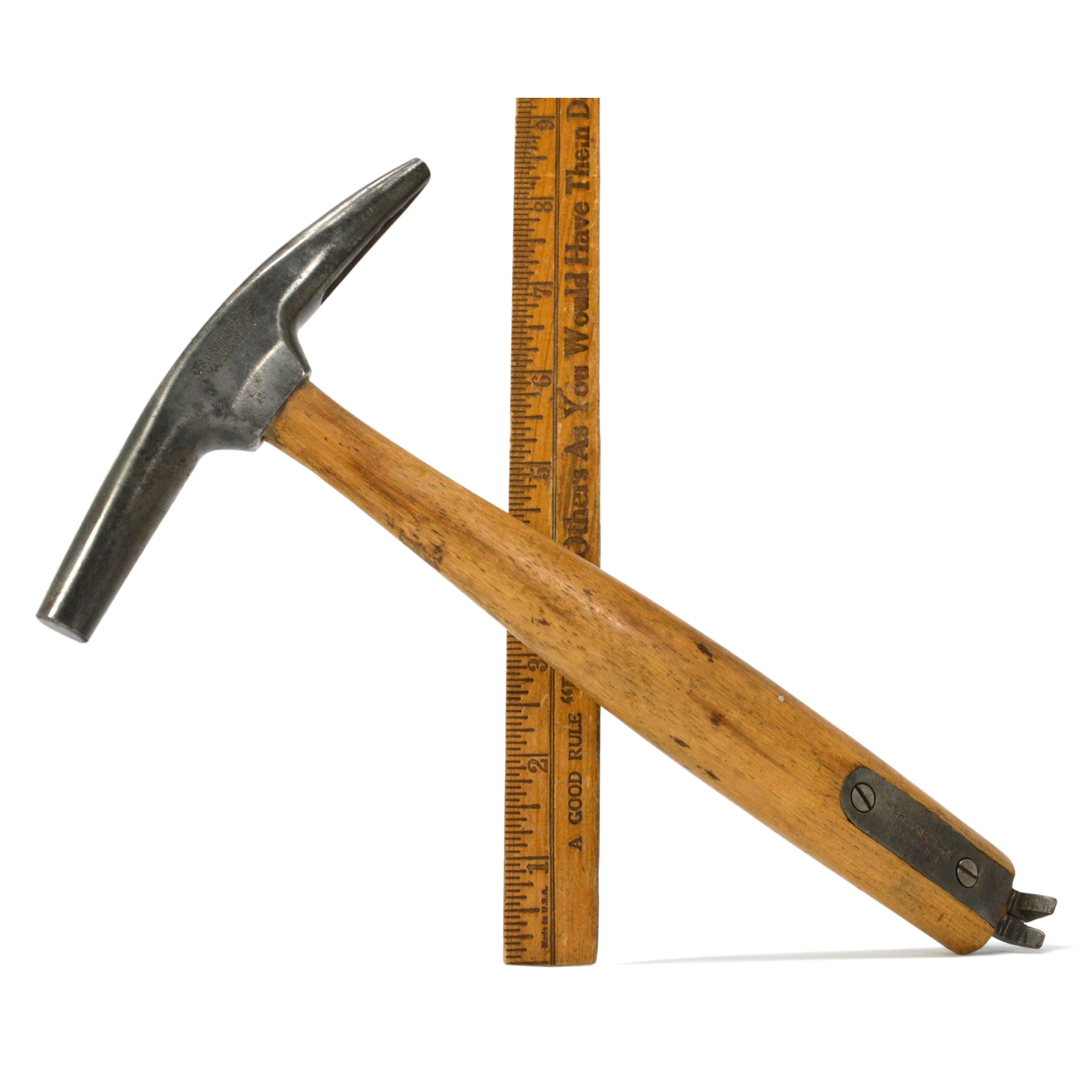 Antique C.S Osborne & Co Upholstery Tack Hammer with Nail Puller - Vintage Leather & Furniture Repair Tool for DIY, Crafting, and Woodworking Projects