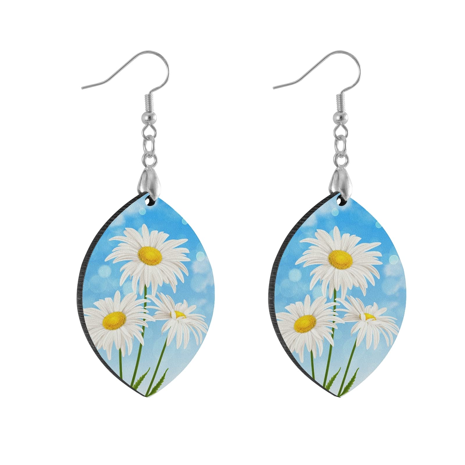 Susiyo Summer White Daisy Flower Dangle Earrings for Women - Elegant Drop Earrings | Perfect for Beach Vacations, Weddings & Boho Fashion