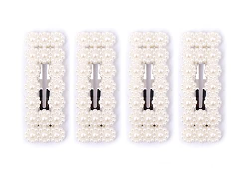 Navjai Medium White Pearl Hair Clips - Elegant Rectangle Korean Style Hair Pins for Women & Girls (4-Pack) | Perfect for Weddings, Parties & Everyday Hairstyles