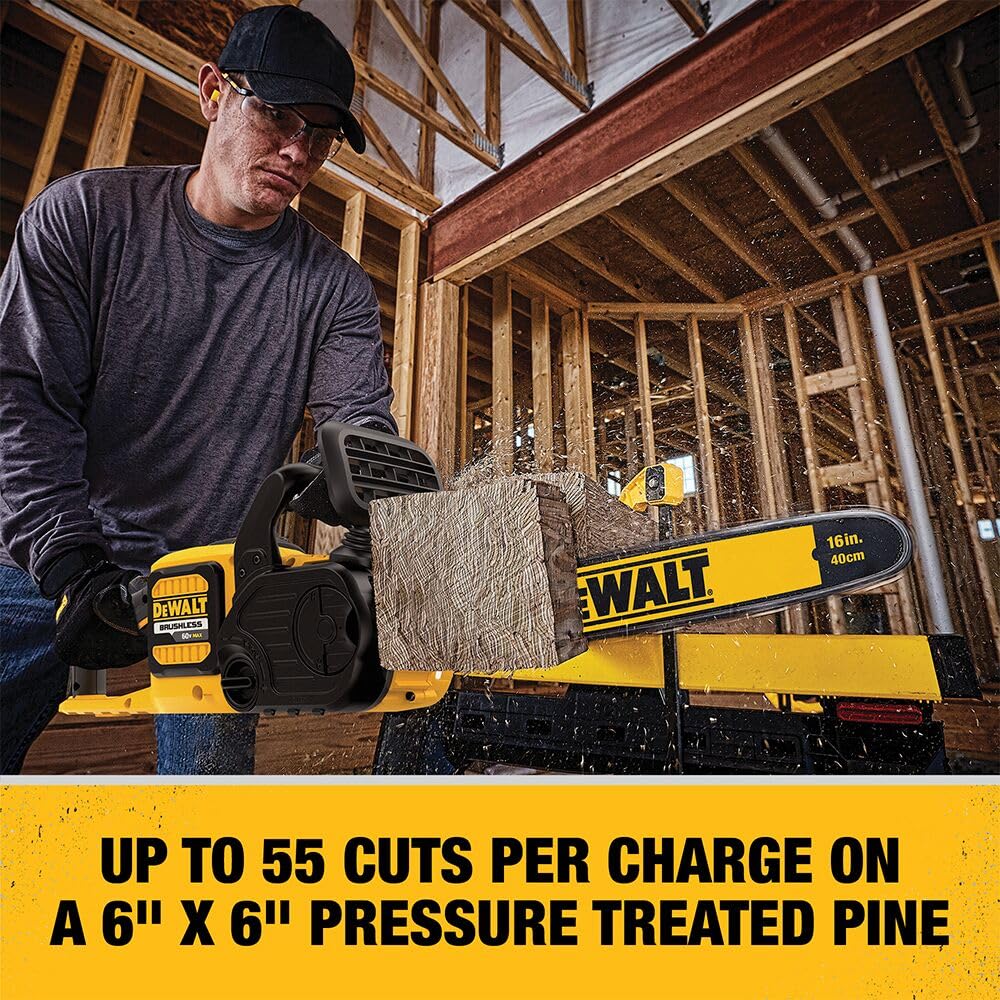 DEWALT FLEXVOLT 60V MAX* Brushless Chainsaw Kit (2.0 Ah) (DCCS670T1) - Cordless Electric Chainsaw for Tree Cutting, Wood Chopping & Yard Maintenance