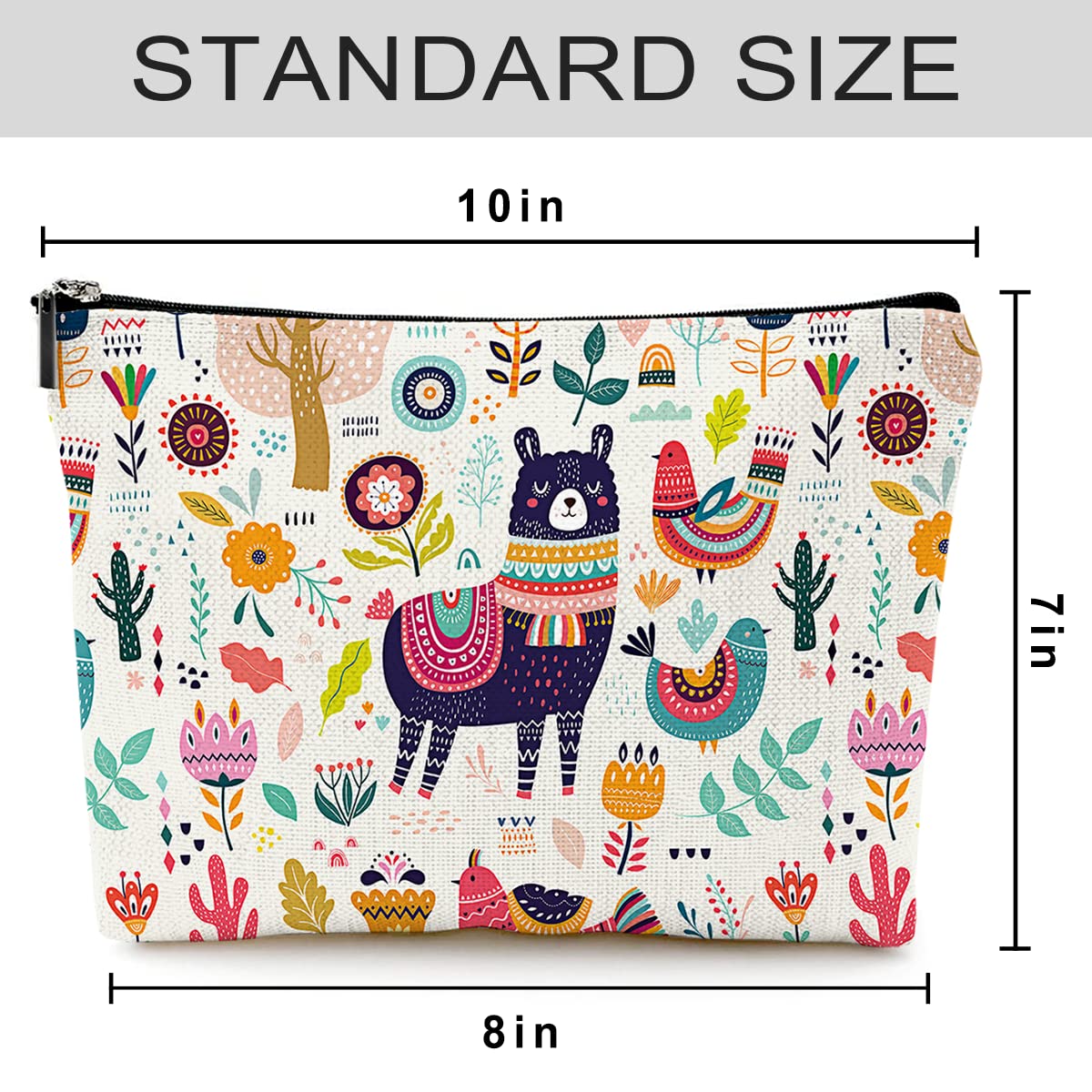 Waterproof Canvas Makeup Bag for Women - Cute Funny Cosmetic Pouch with Zipper for Travel & Purse | Alpaca Design Toiletry Organizer | Perfect for Daily Use, Gym, Vacation & Gift Giving