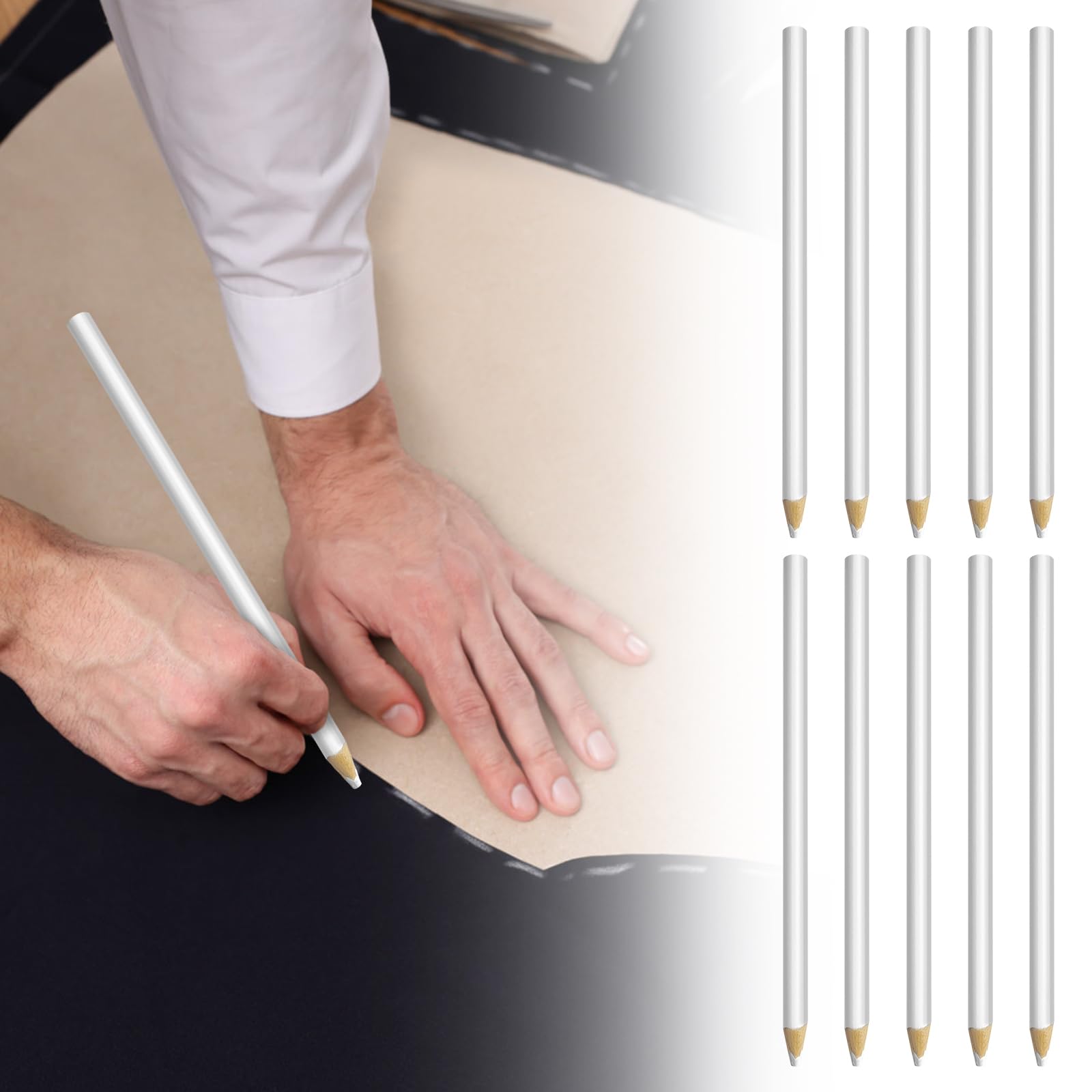 White Sewing Fabric Pencils - 10pcs Tailor Chalk Pencils for Quilting, Dressmaking & Fabric Marking | Washable & Precise Marking Tools for DIY Crafts, Costume Design & Sewing Projects