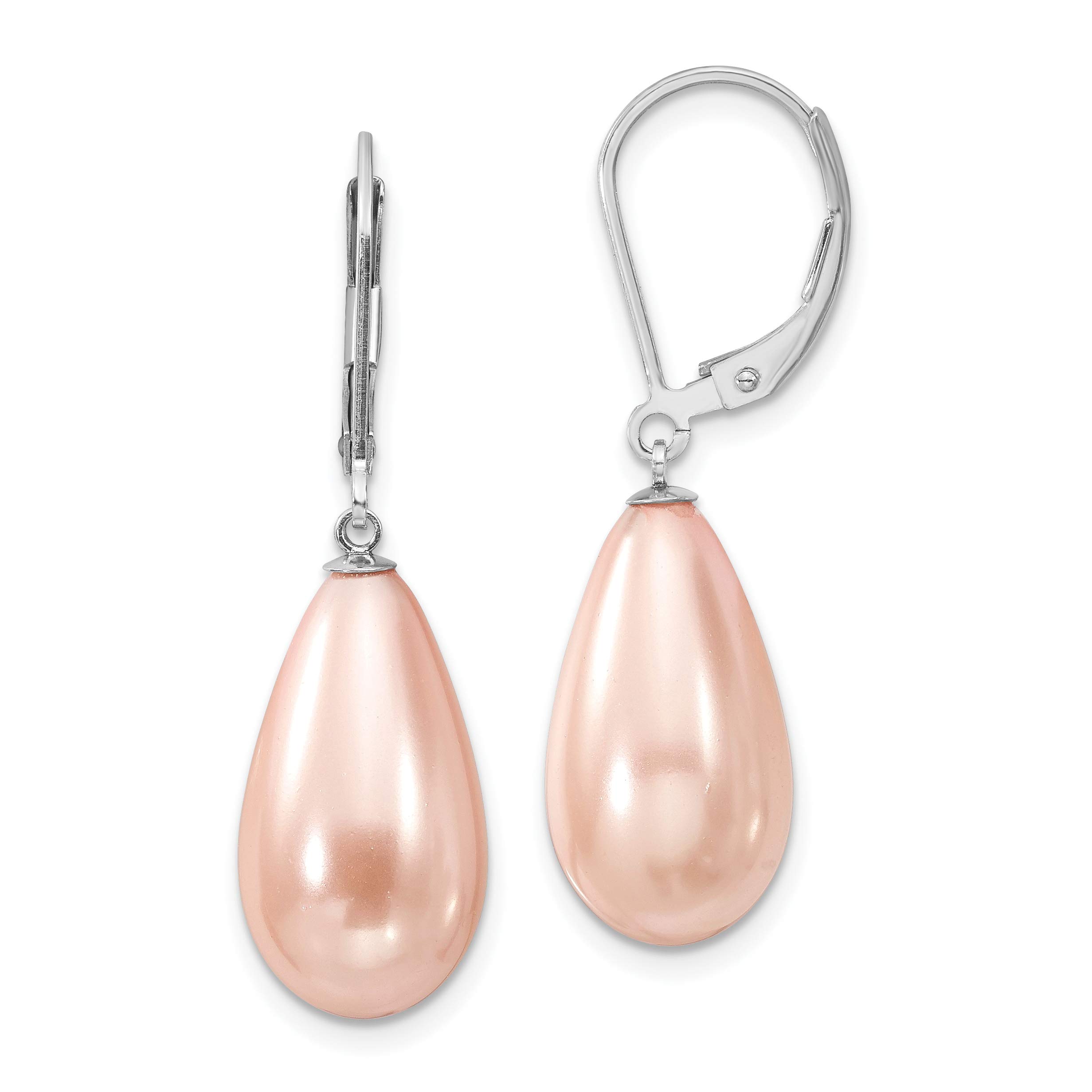 Majestik Sterling Silver 10x18mm Teardrop Pink Shell Bead Earrings for Women - Elegant Dangle Earrings for Party, Wedding & Everyday Wear