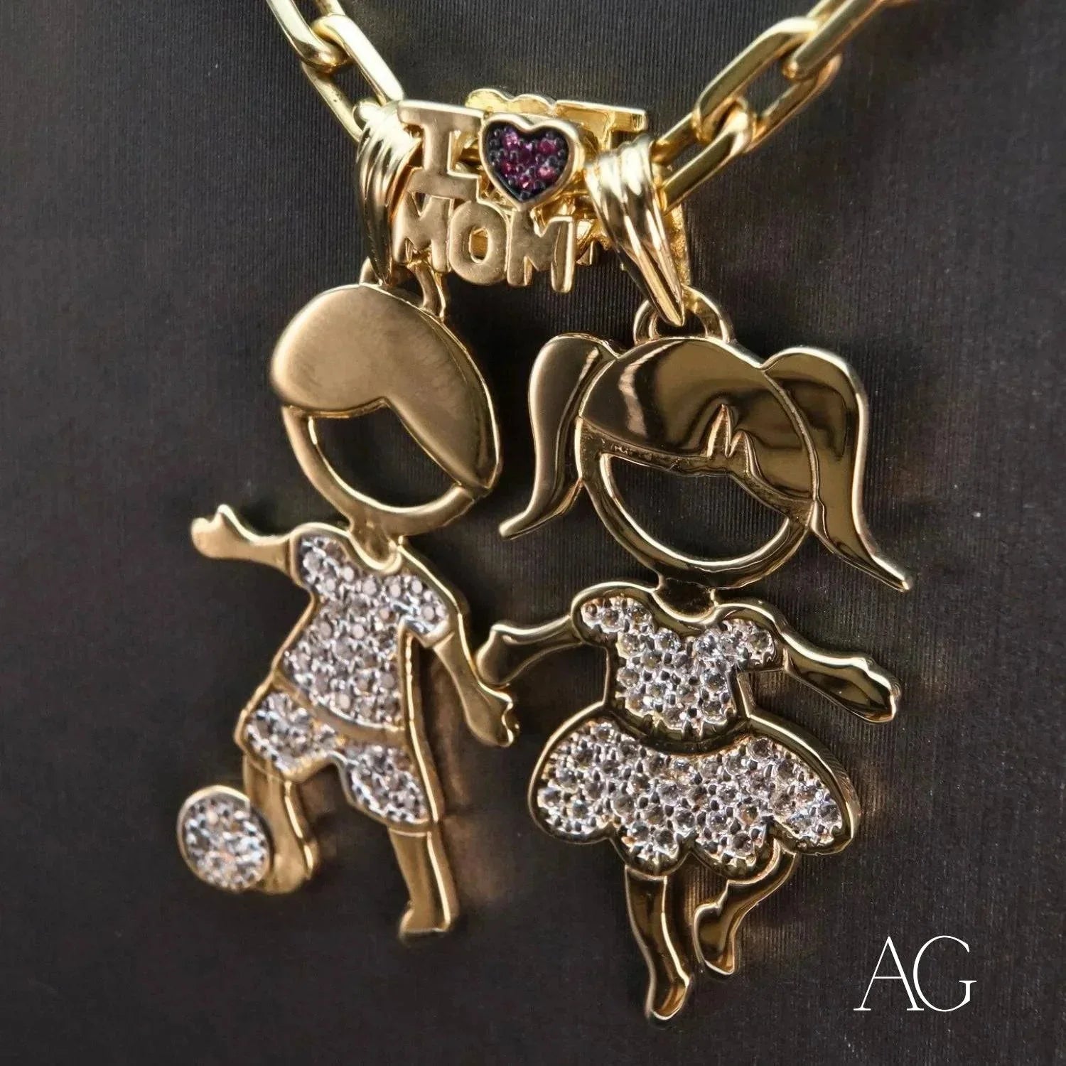 18K Gold Pendant Necklace with CZ Stones - Elegant Doll Charm Jewelry for Women, Perfect for Gifts, Parties and Special Occasions