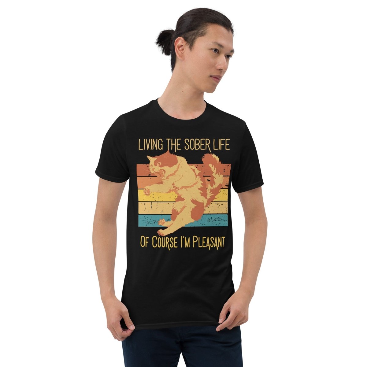 Funny Retro Cat T-Shirt - Sober Life Essential Tee for Men & Women | Perfect for Recovery Meetings, Sober Parties & Casual Wear