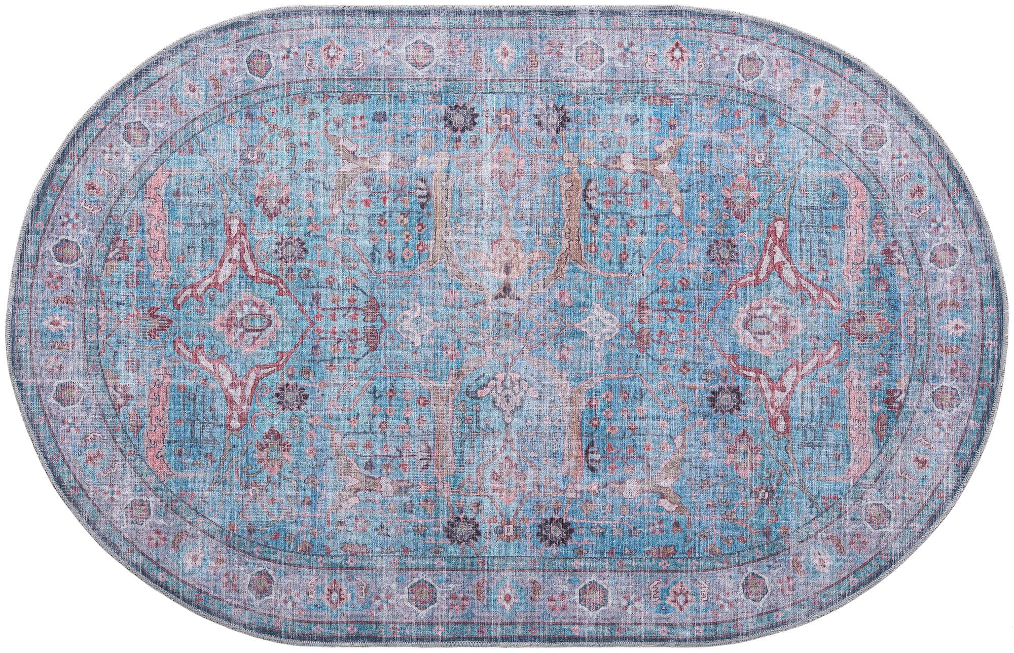 Washable 5' x 8' Oval Blue Low-Pile Rug - Maahru Collection by Rugs.com | Soft & Durable for Living Rooms, Dining Areas & Open Spaces | Perfect for High-Traffic Areas, Pet-Friendly Homes & Modern Decor