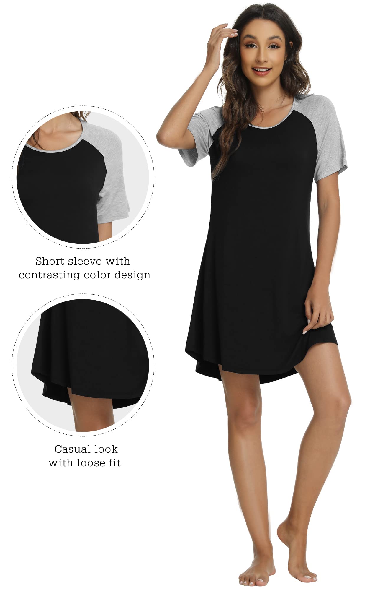 WiWi Women's Bamboo Viscose Nightgown - Lightweight Short Sleeve Sleep Shirt, Soft Summer Pajama Dress, Sizes S-XXL | Perfect for Relaxing at Home, Lounging & Comfortable Sleep