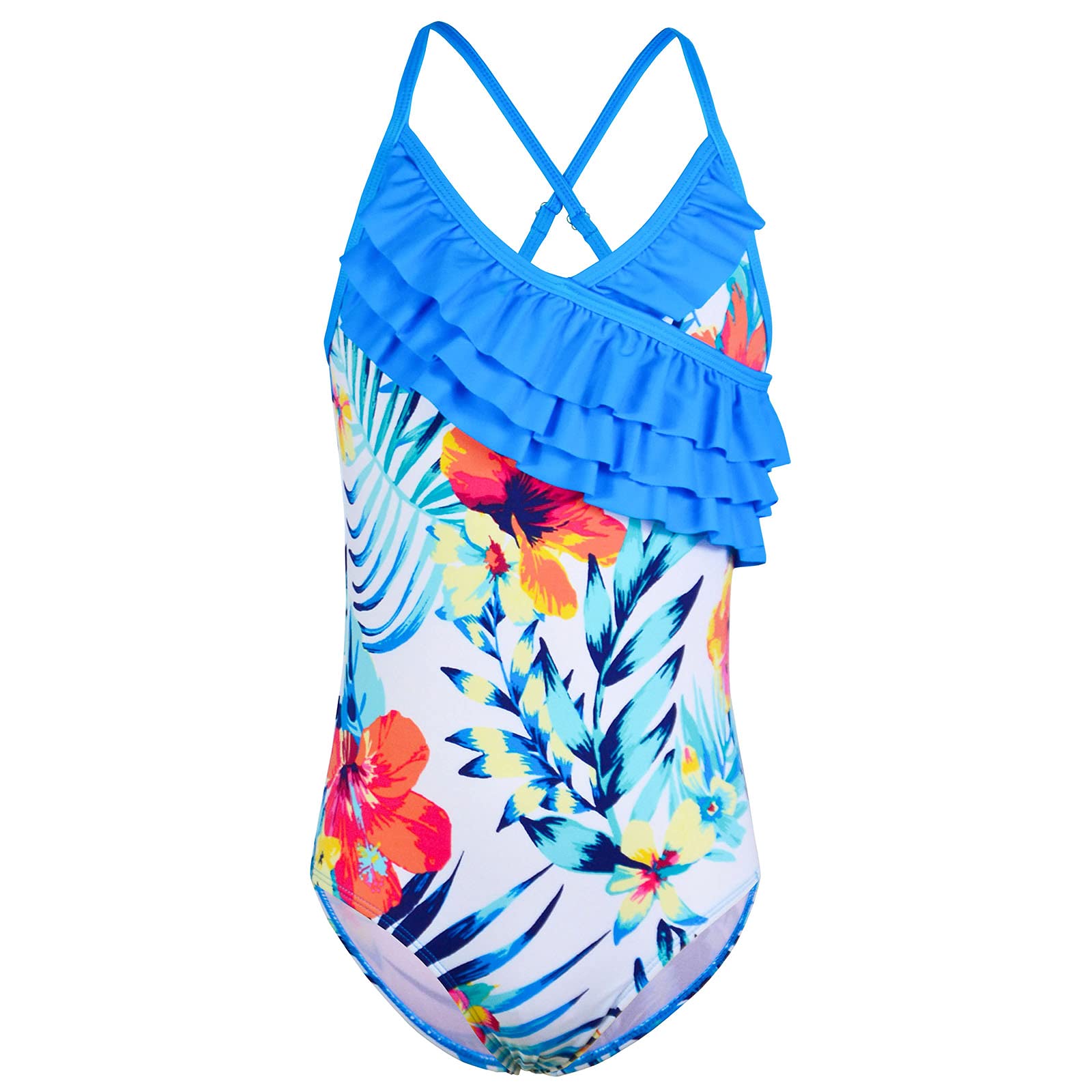 **Kauego Girls One Piece Swimsuits - Hawaiian Ruffle Swimwear for Beach & Pool - Cute Bathing Suits for Toddler & Kids Swimming Lessons, Vacation, Summer Play**