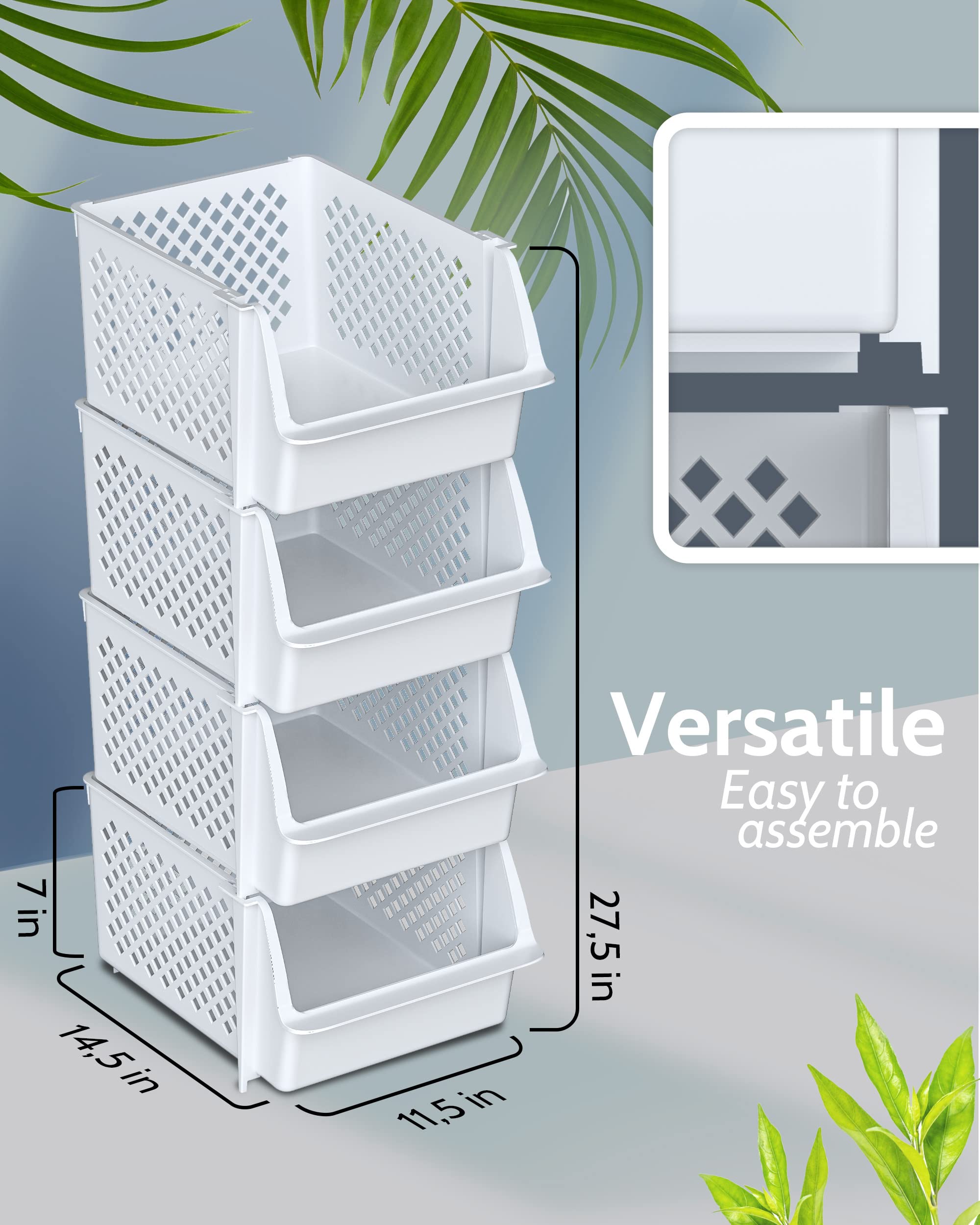 Skywin TidyFriend 12-Pack White Plastic Stackable Storage Bins - Organize Pantry, Kitchen & Bathroom Essentials - Space-Saving Storage Containers for Food, Spices & Toiletries | Perfect for Home, Office & Dorm Organization