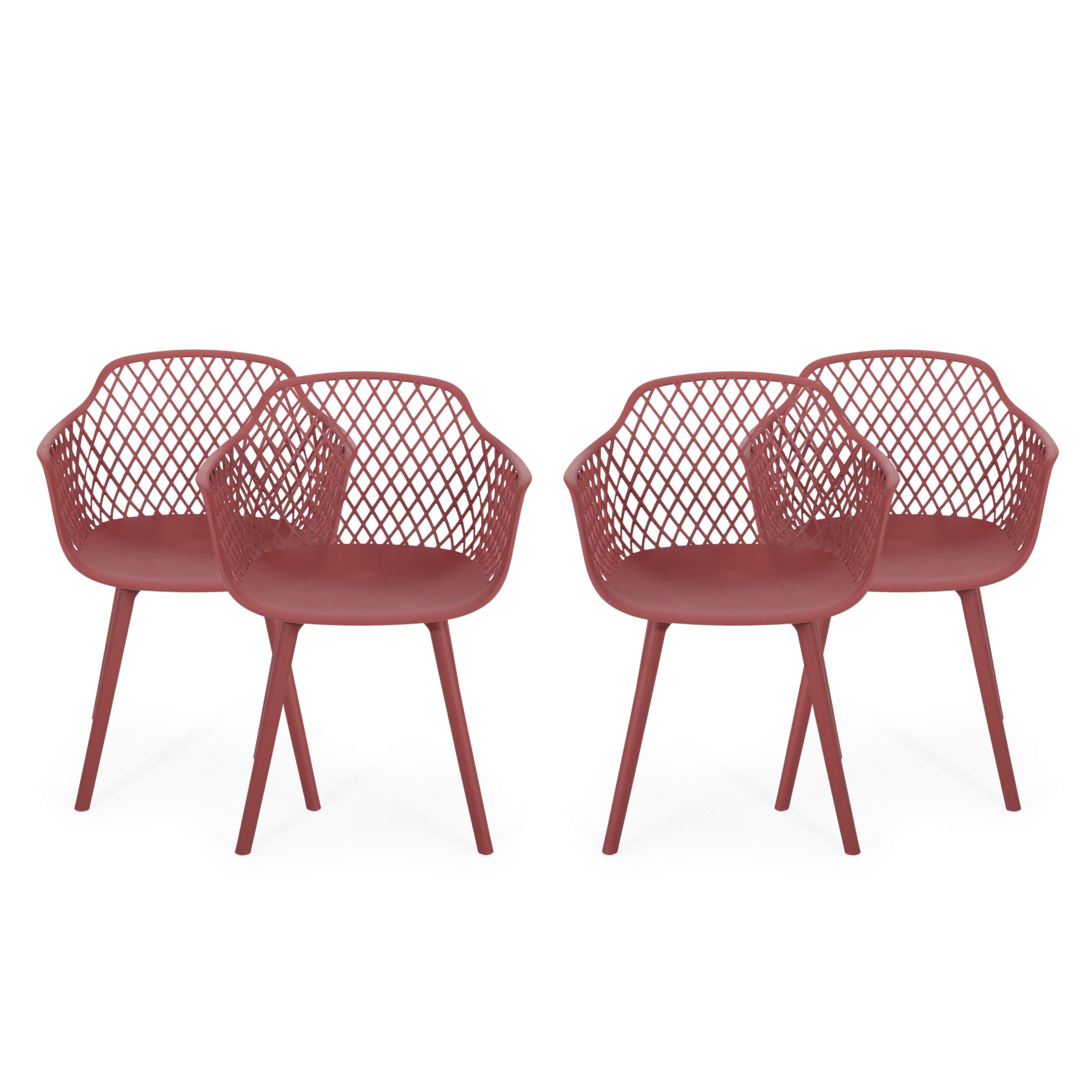 Christopher Knight Home Delia Outdoor Dining Chair Set of 4 - Weather-Resistant Red Patio Chairs for Garden, Poolside, and Backyard Dining