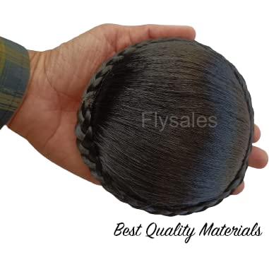 Flysales® Artificial Juda Hair Bun - Medium Size (11cm x 11cm x 5cm) Black Hair Extension & Wig Accessory for Women & Girls - Perfect for Cosplay, Weddings, and Daily Styling