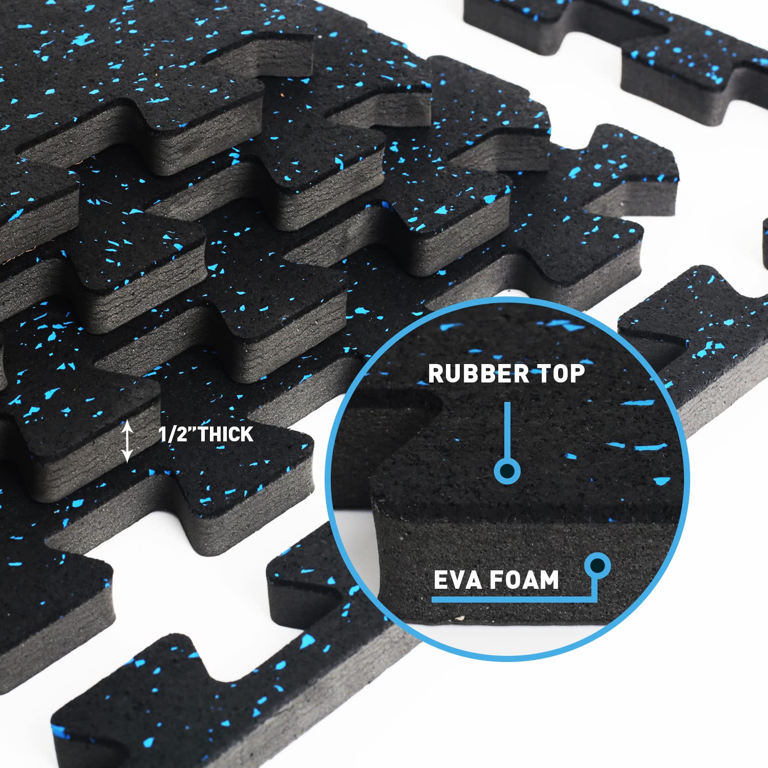 0.56 Inch Thick Interlocking Rubber Gym Floor Tiles - 48 Sq Ft Home Gym Flooring for Workout Equipment & Vibration Reduction - 12 Pack (24