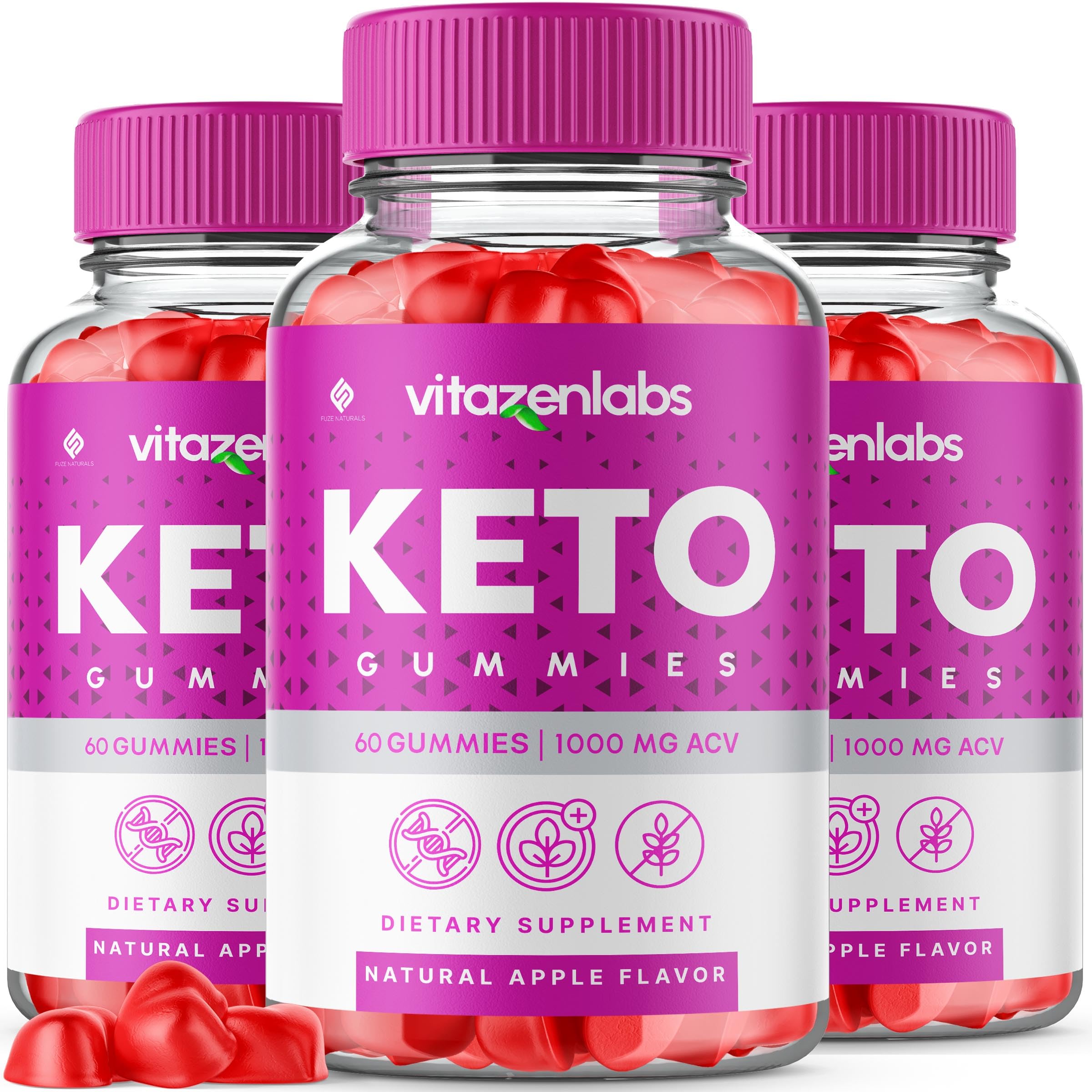 VitazenLabs Keto ACV Gummies (3 Pack) - 1000mg Apple Cider Vinegar Supplement for Weight Loss & Energy - Vegan, Sugar-Free Ketogenic Diet Support for Women & Men - 180 Gummies - Perfect for On-the-Go Healthy Snacking & Post-Workout Recovery