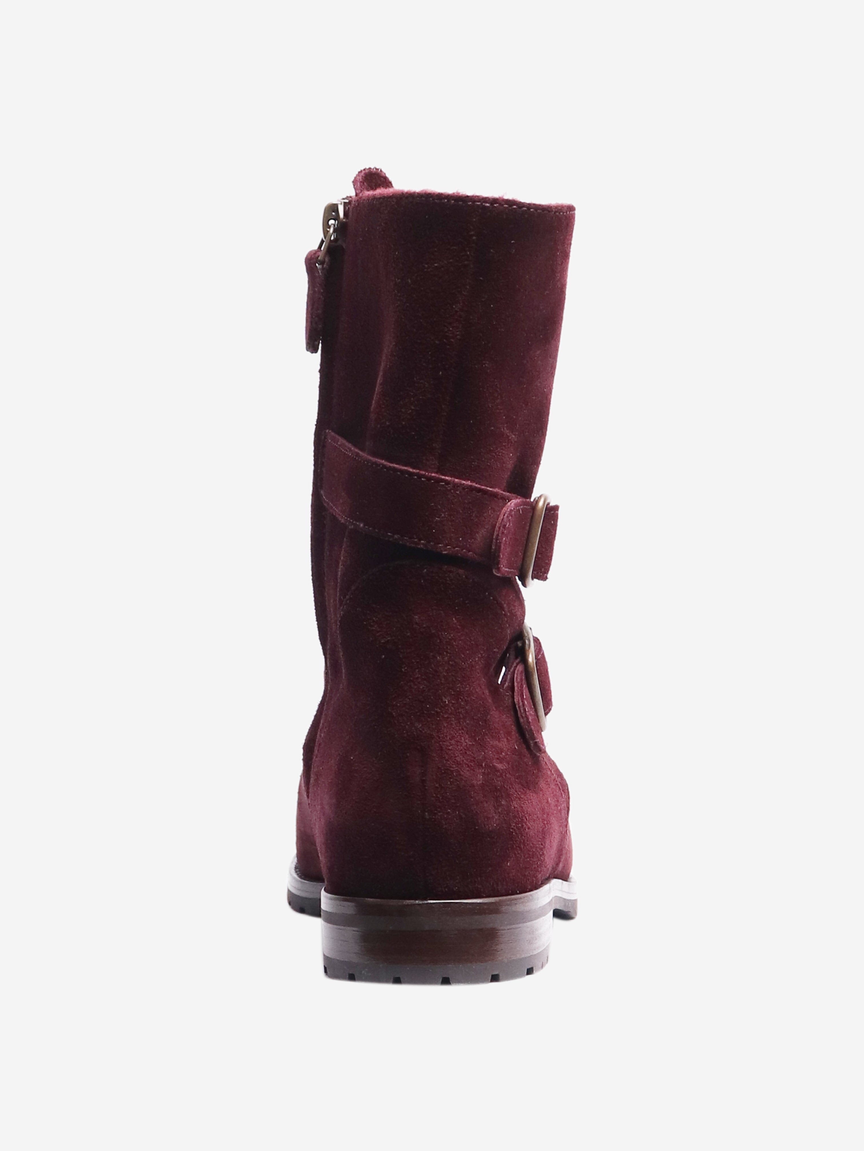 Burgundy Buckled Suede Ankle Boots Women's Size EU 38 (US 7.5) - Stylish & Comfortable for Fall, Winter & Casual Outfits