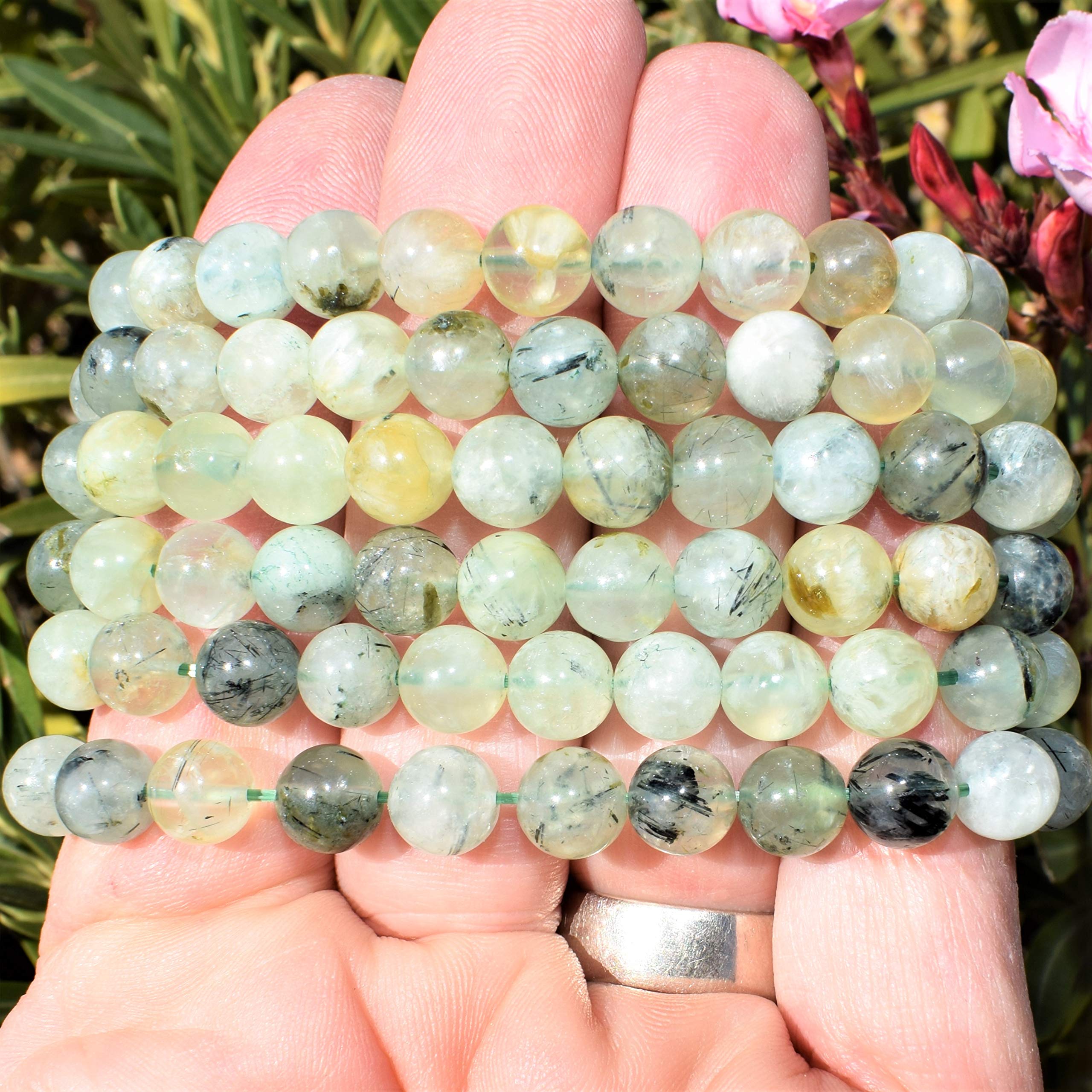 Zenergy Gems Charged Natural Prehnite 8mm Healing Bracelet with Selenite Charging Heart | Energy Cleansing & Chakra Balancing | Perfect for Meditation, Yoga & Spiritual Healing