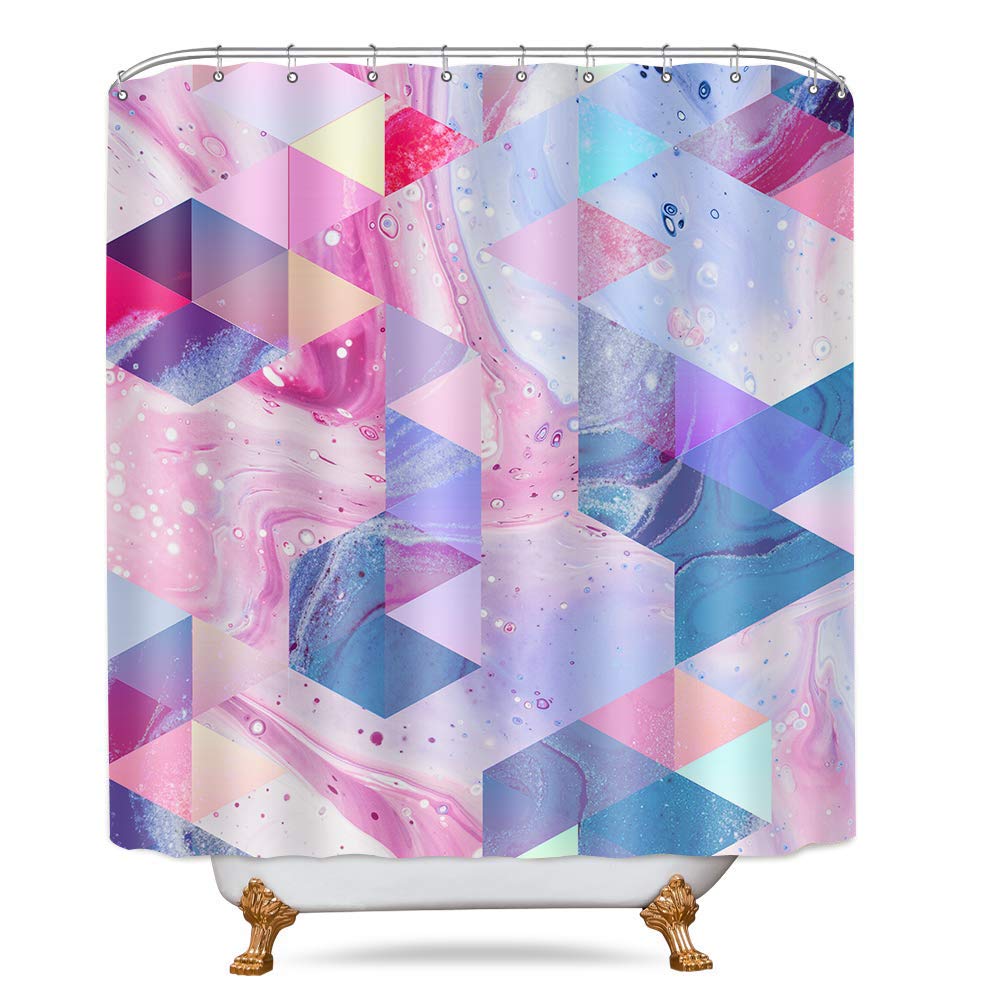 TERSUM Smurfs Inspired Marble Shower Curtain Set - Diamond Abstract Geometric Design, Waterproof & Durable Bathroom Decor with 12 Hooks (70x72 Inches) - Perfect for Kids' Bathrooms, Themed Showers & Modern Home Decor