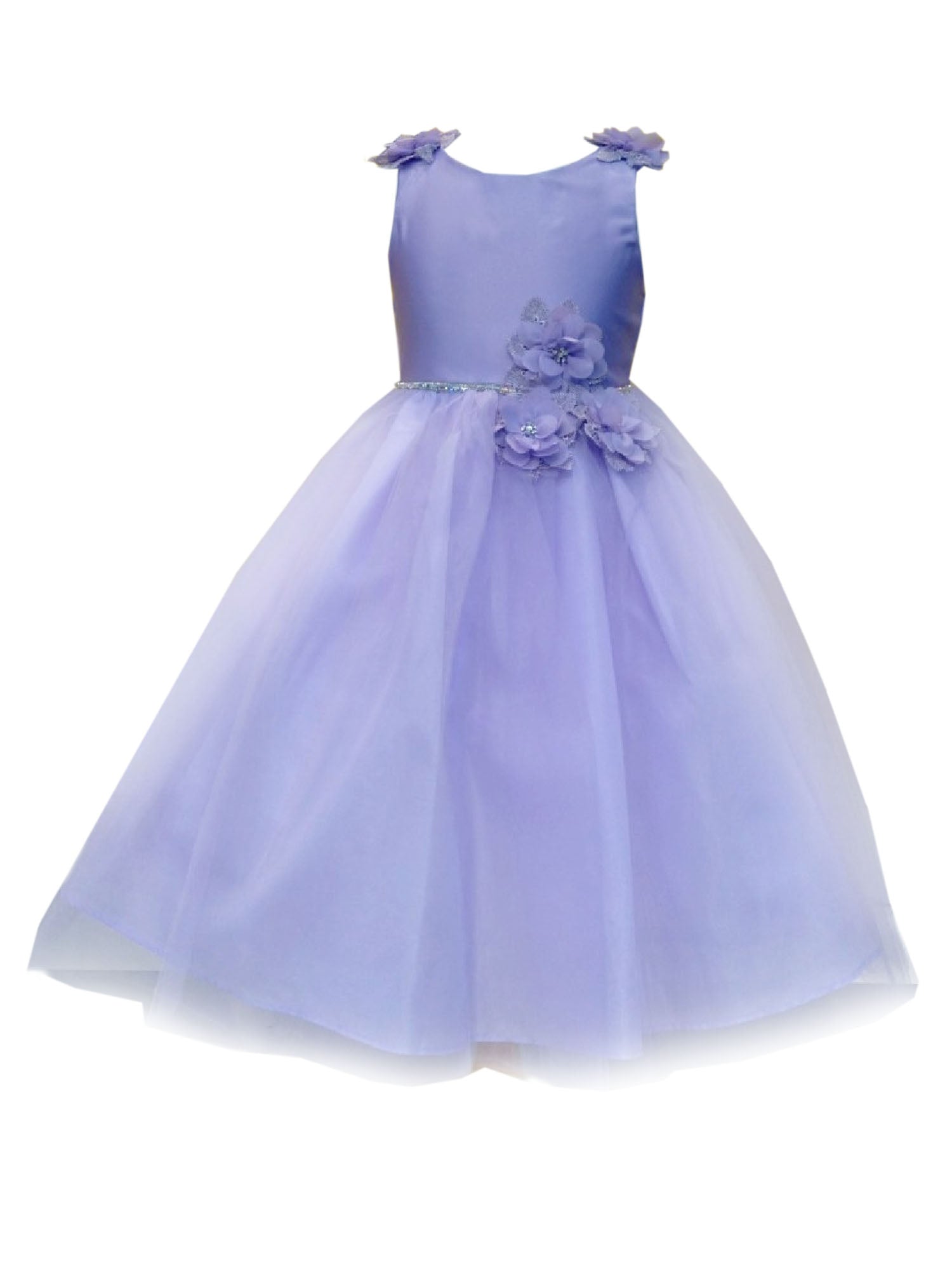Lilac Beaded Flower Appliques Tulle Junior Bridesmaid Dress for Big Girls - Size 8-16 | Perfect for Weddings, Proms, and Special Occasions