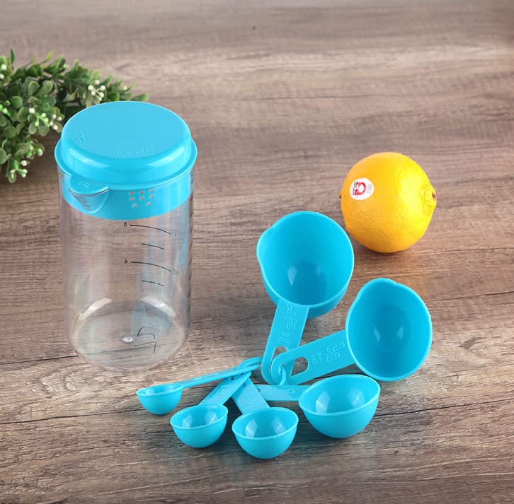 7-Piece Plastic Measuring Cups and Spoons Set - 6 Measuring Spoons & 1 Measuring Cup for Baking, Cooking & Kitchen Essentials | Perfect for Measuring Dry & Liquid Ingredients