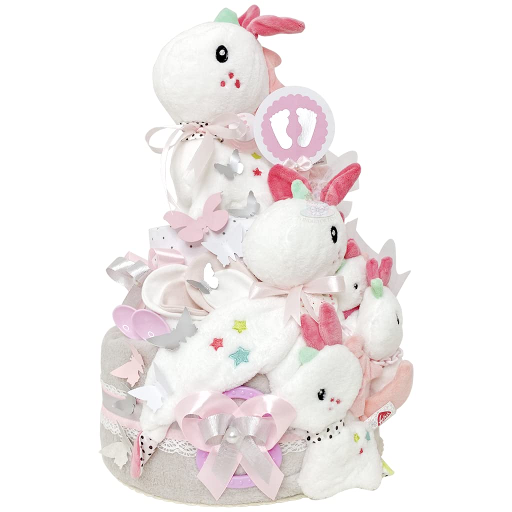 MomsStory - Premium Unicorn Nappy Cake for Baby Girls | 2-Tier Pink & White Diaper Gift Set | Perfect for Birth, Christening & Baby Shower | XXL Newborn Gift for Special Occasions | Nursery Decor & Gender Reveal Party Essential