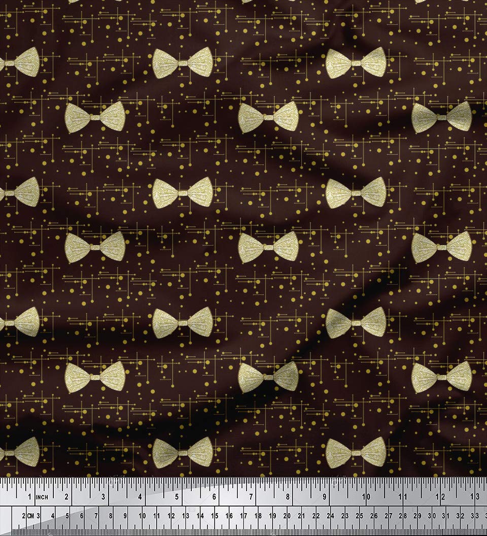 Soimoi Moss Georgette Brown Fabric by The Yard - 42 Inch Wide Printed Fabric with Bow & Dots Pattern - Elegant and Feminine Design for Dresses, Blouses, Scarves, and Home Decor Projects