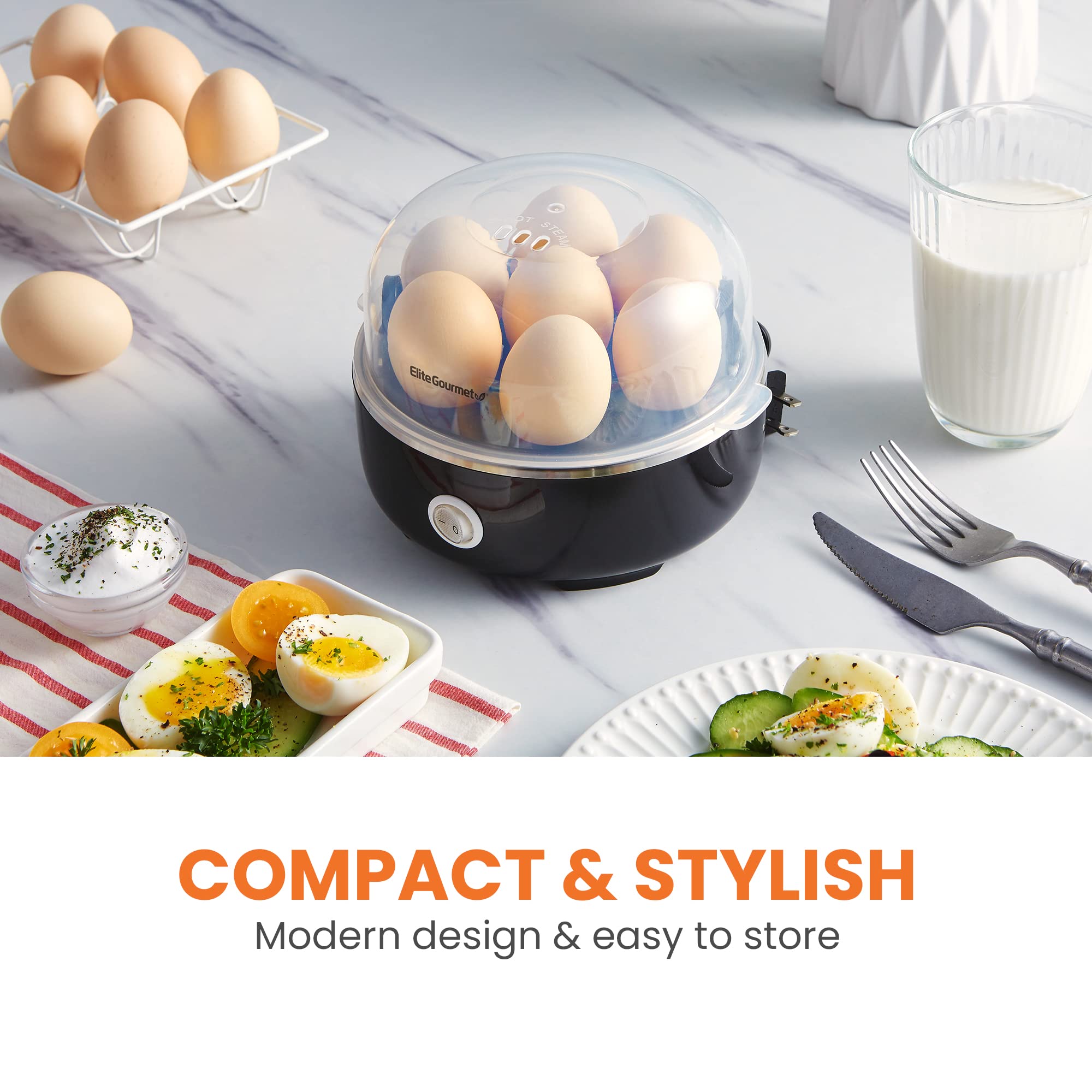 Elite Gourmet EGC115B Electric Egg Cooker - 7 Egg Capacity for Soft, Medium, Hard Boiled Eggs | Auto Shut-Off & BPA Free | Includes Measuring Cup | Perfect for Breakfast, Meal Prep & Keto Diet (Classic Black)