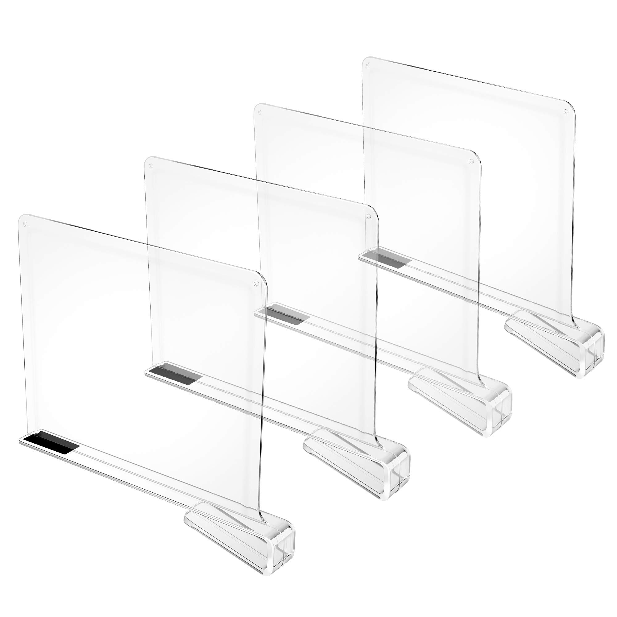 Elavain Heavy Duty Clear Shelf Dividers - 4 Pack | Closet Organizer for Storage Shelves, Clothes Separator & Craft Supplies | Perfect for Home, Office & Pantry Organization | Durable Plastic Shelf Dividers for Neat & Tidy Spaces