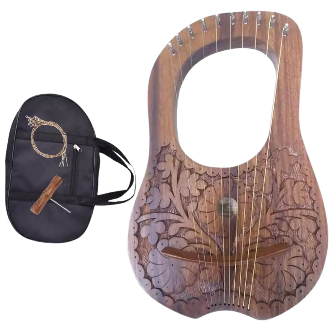 Irish Lyre Harp with Rosewood Body & Metal Strings - Elegant Flower Design for Home Decor, Music Therapy, and Celtic Performances