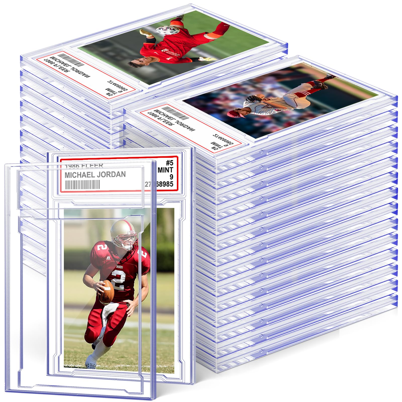 50 PCS Clear Acrylic Trading Card Holders - Graded Card Slab Protectors with Label Slot for Baseball, Sports & Game Cards (Standard Size) - Perfect for Collectors, Display & Storage
