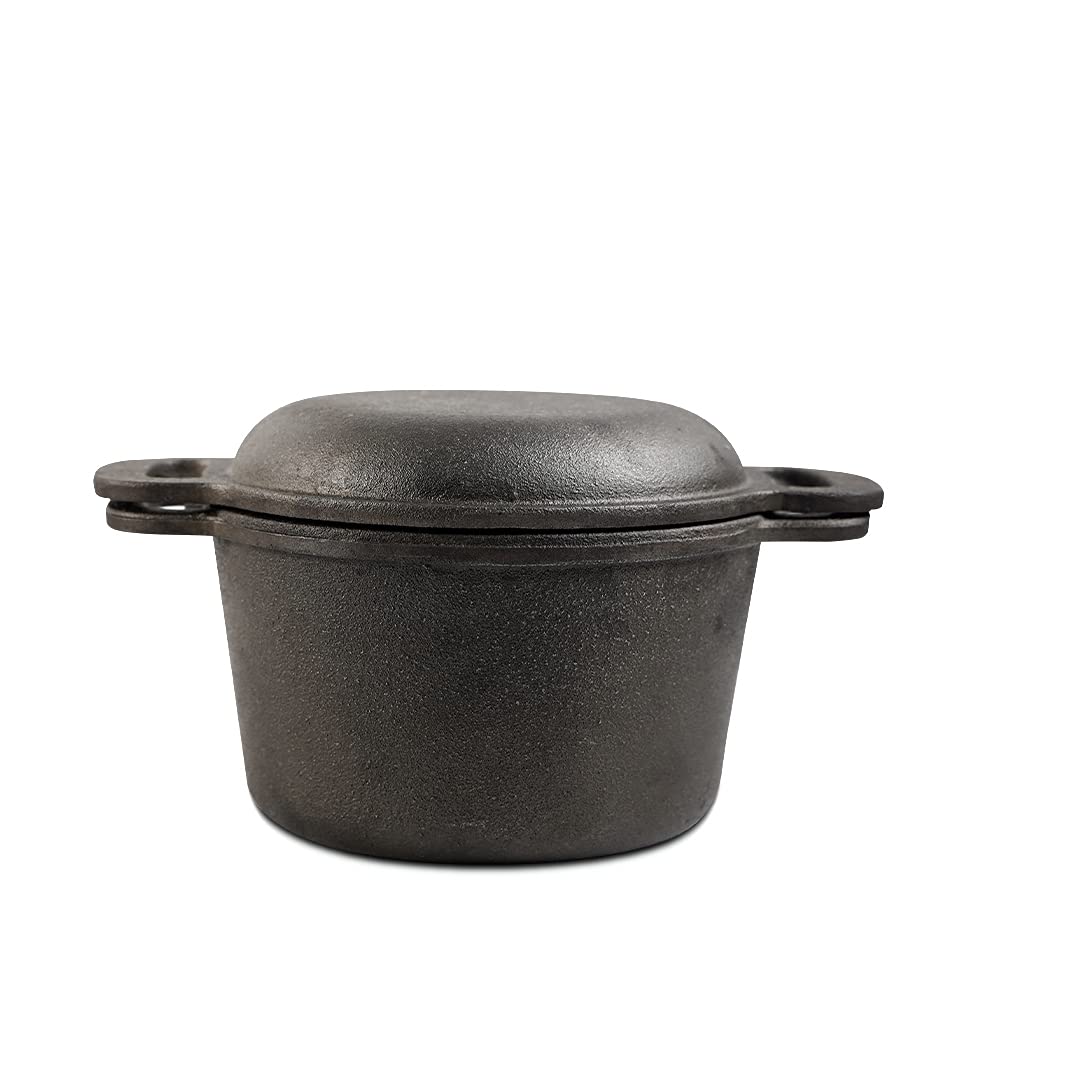 Pre-Seasoned Cast Iron Dutch Oven with Lid - 3 Quart Natural Cookware for Biryani, Stews & Baking - Perfect for Camping, Home Kitchen & Outdoor Cooking