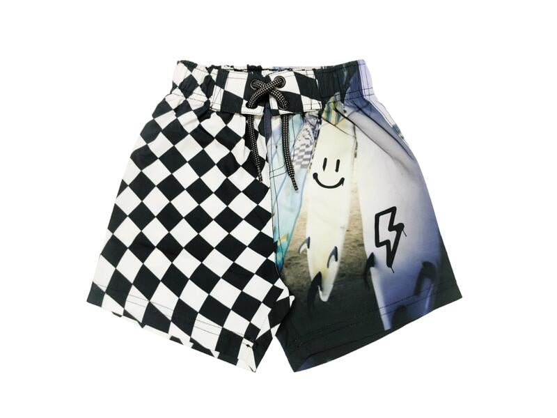 **Mish Mish Surf Check Board Shorts for Men - Black Quick-Dry Swim Trunks - Perfect for Surfing, Swimming & Beach Vacations**