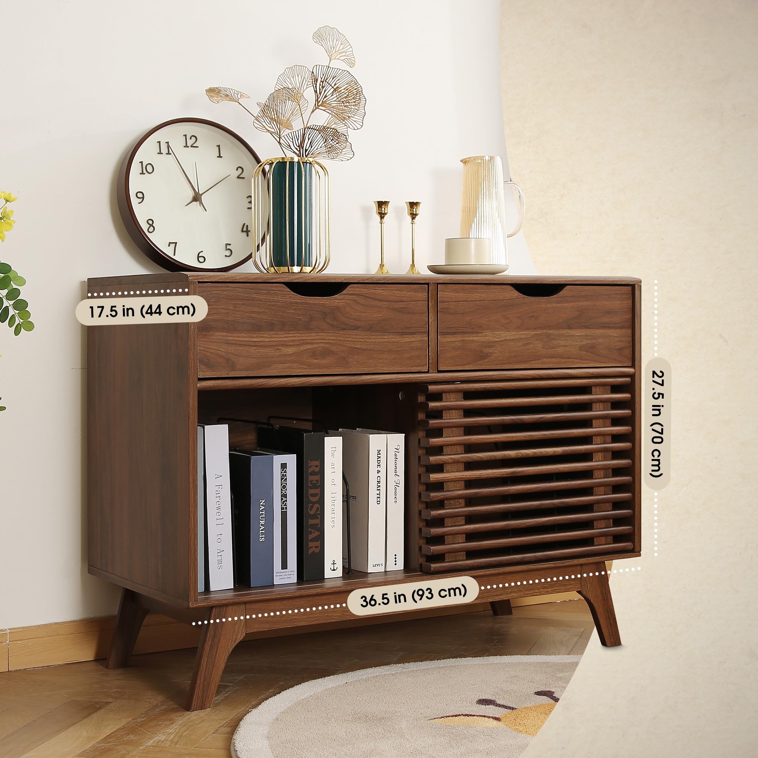 Houseables Mid Century Modern Record Player Cabinet - Vinyl Record Storage & Console Table for Living Room, Home Theater & Music Room Decor