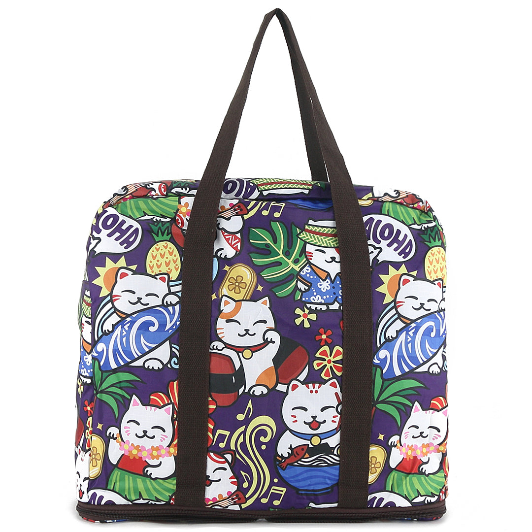 Foldable Duffle Bag for Travel & Gym - Waterproof Carry On Luggage with Shoulder Strap - Sophie Neko Purple Backpack for Women & Men - Perfect for Weekend Trips, Sports & Workout