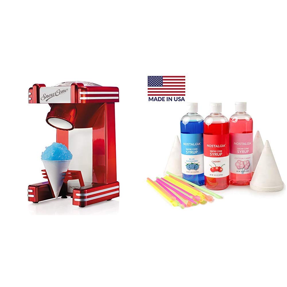 Nostalgia RSM702 Retro Single Snow Cone Maker with Syrup Kit - Perfect for Summer Parties, Kids' Events, and Backyard Fun