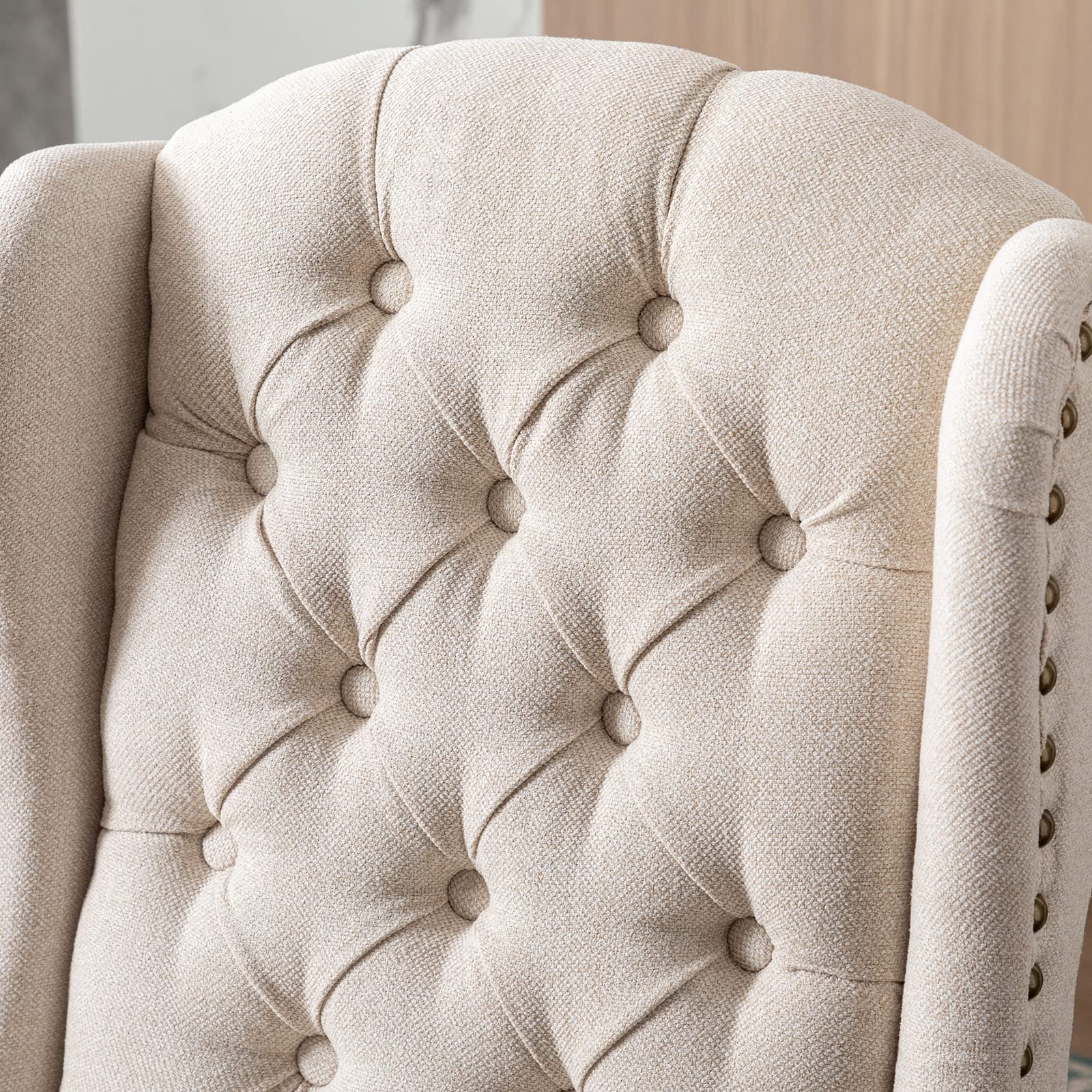 Mid Century Modern Accent Dining Chairs Set of 2 - Upholstered Parsons Wingback Chairs with Solid Wood Legs, Tufted Side Chairs for Kitchen, Dining & Living Room in Linen Cream - Perfect for Home Decor, Entertaining & Small Space Dining