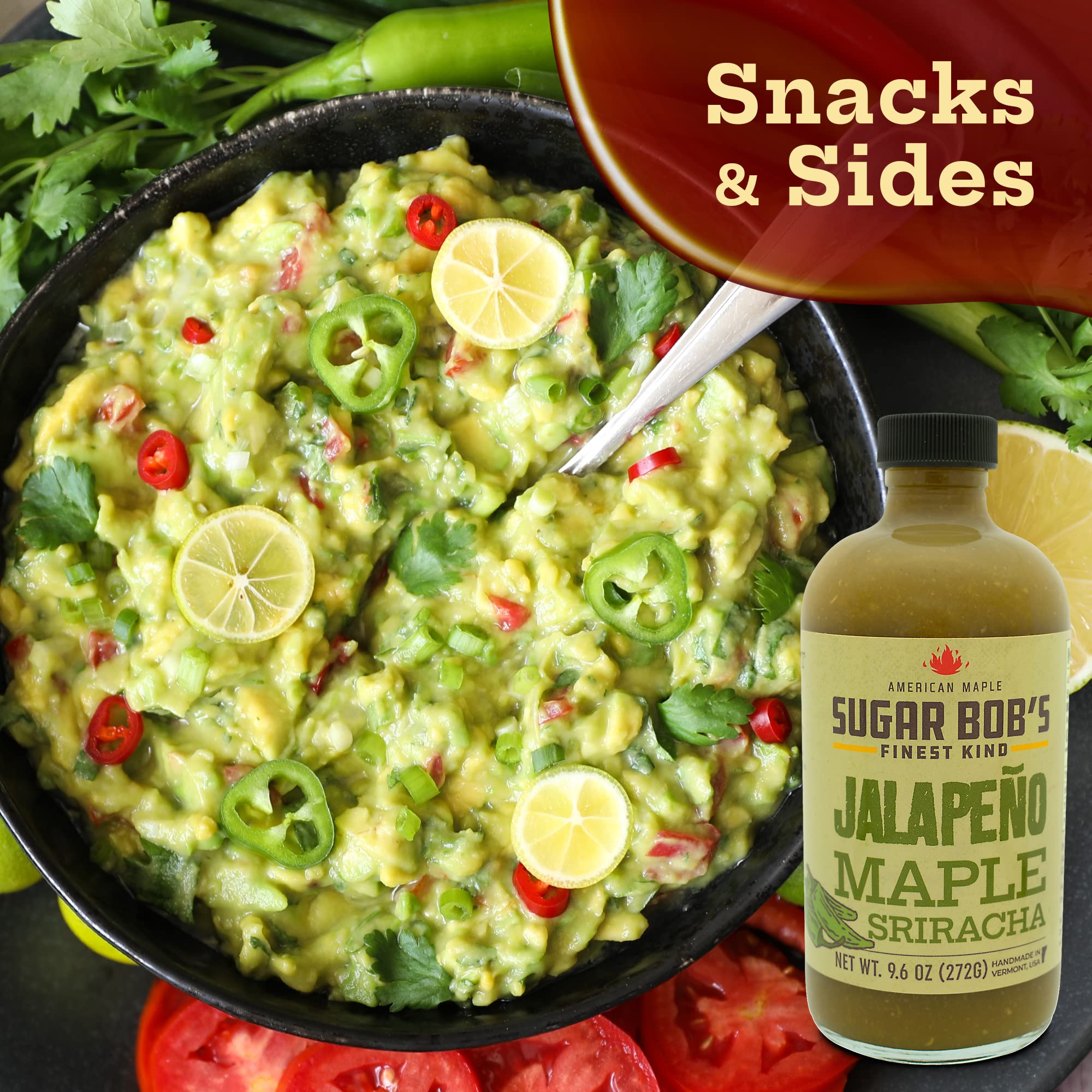 Sugar Bob’s Finest Kind Jalapeno Maple Sriracha Hot Sauce – Spicy Garlic Sriracha Sauce with Fresh Jalapeno Peppers, 9.6 oz – Perfect for Wings, Tacos, Burgers & Grilling