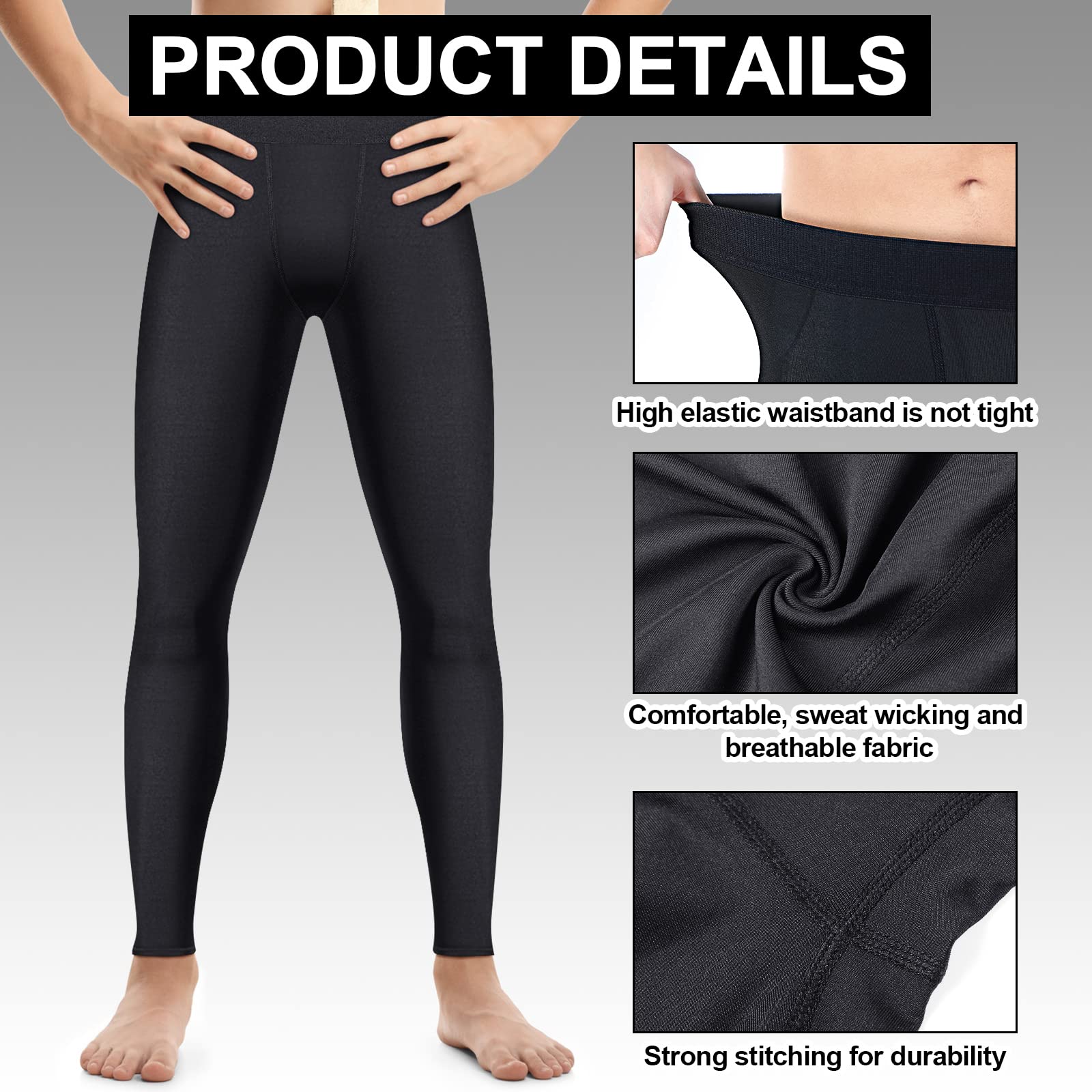 Boys' 2-Pack Compression Leggings - Athletic Basketball Tights for Kids & Youth - Moisture-Wicking Sport Pants for Running, Training & Gym Workouts