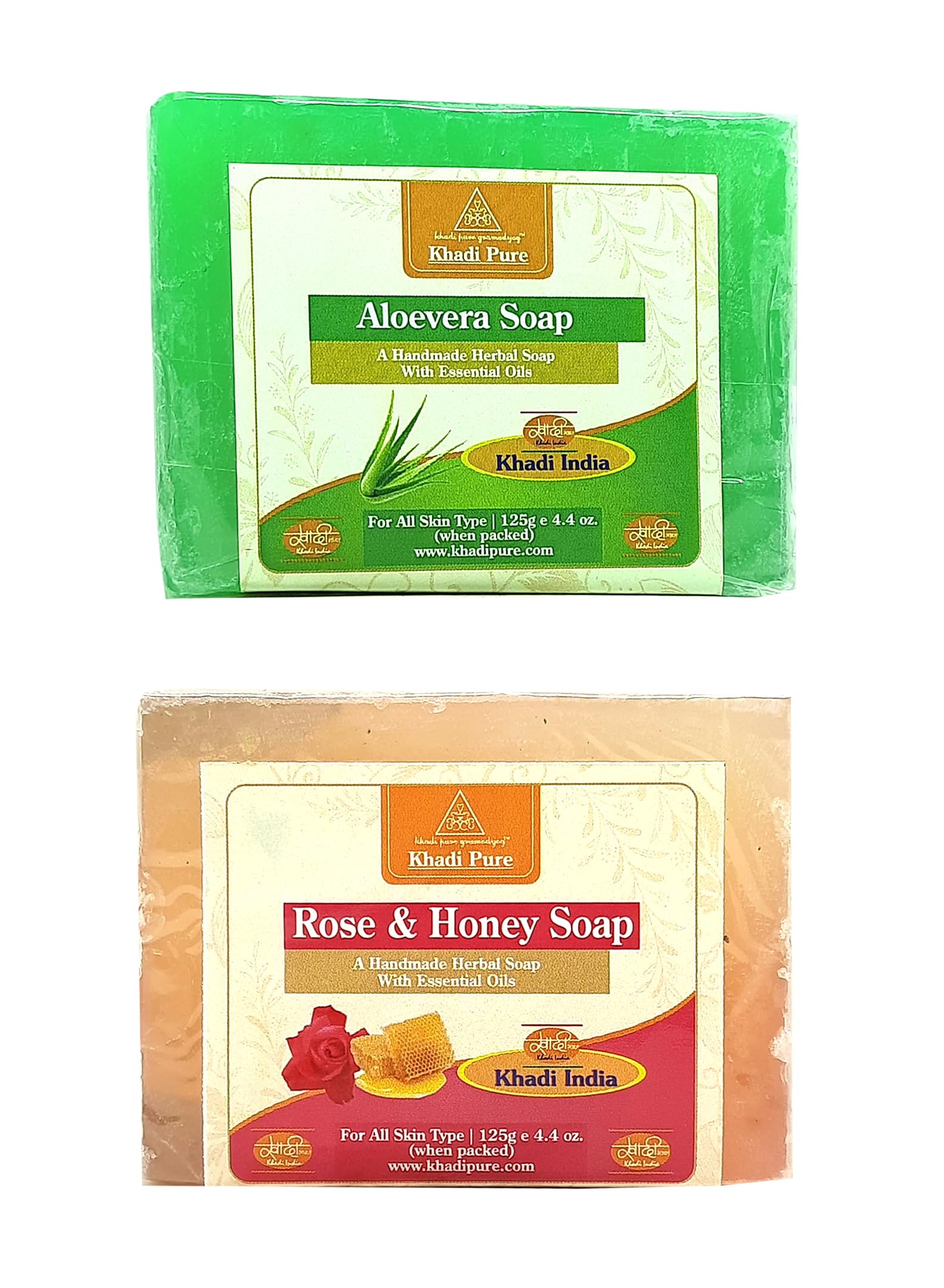 Khadi Pure Herbal Aloe Vera, Rose & Honey Soap (125g) - Pack of 2 (250g) | Natural Skincare for Dry & Sensitive Skin | Face & Body Cleanser with Moisturizing Benefits