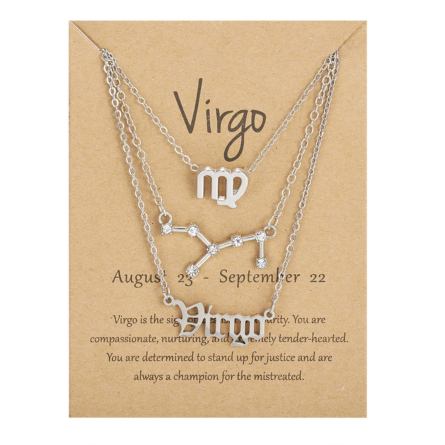 3Pcs Zodiac Sign Layered Choker Necklace Set - 12 Constellation Horoscope Astrology Pendant Necklaces with Message Card for Women | Birthday Gift, Party Wear, Everyday Fashion Jewelry