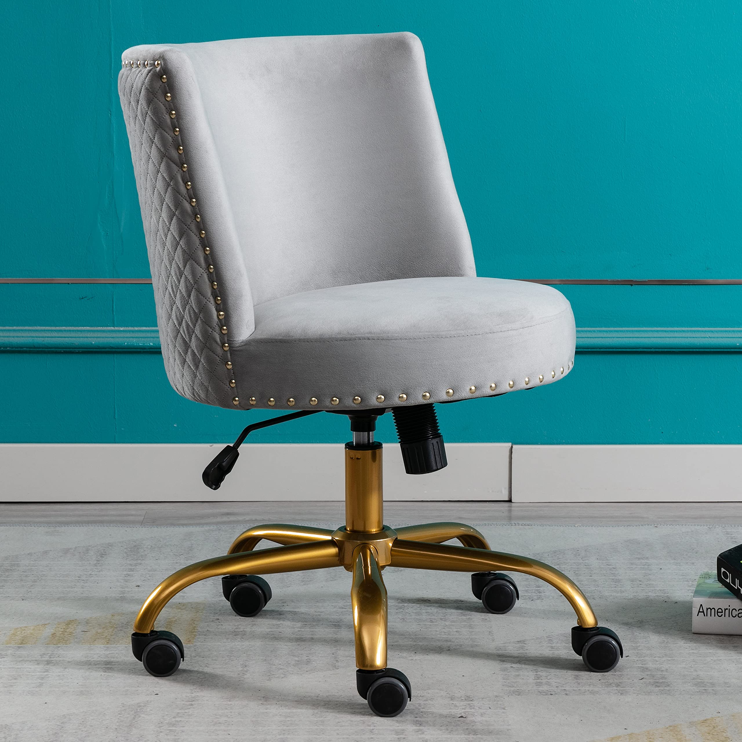Velvet Home Office Desk Chair - Modern Swivel Accent Chair with Tilt Function for Computer Desk, Living Room & Bedroom - Grey - Perfect for Remote Work, Gaming & Study Spaces