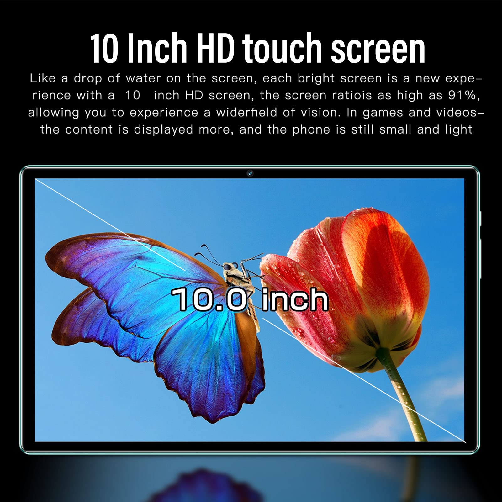 Zunate 10 Inch Android 12 Tablet - 12GB RAM 256GB Storage, 8-Core CPU, 4G LTE Calling, 8MP+20MP Cameras, 1920x1200 IPS Display, Dual Band WiFi - Perfect for Work, Study & Entertainment (Black)