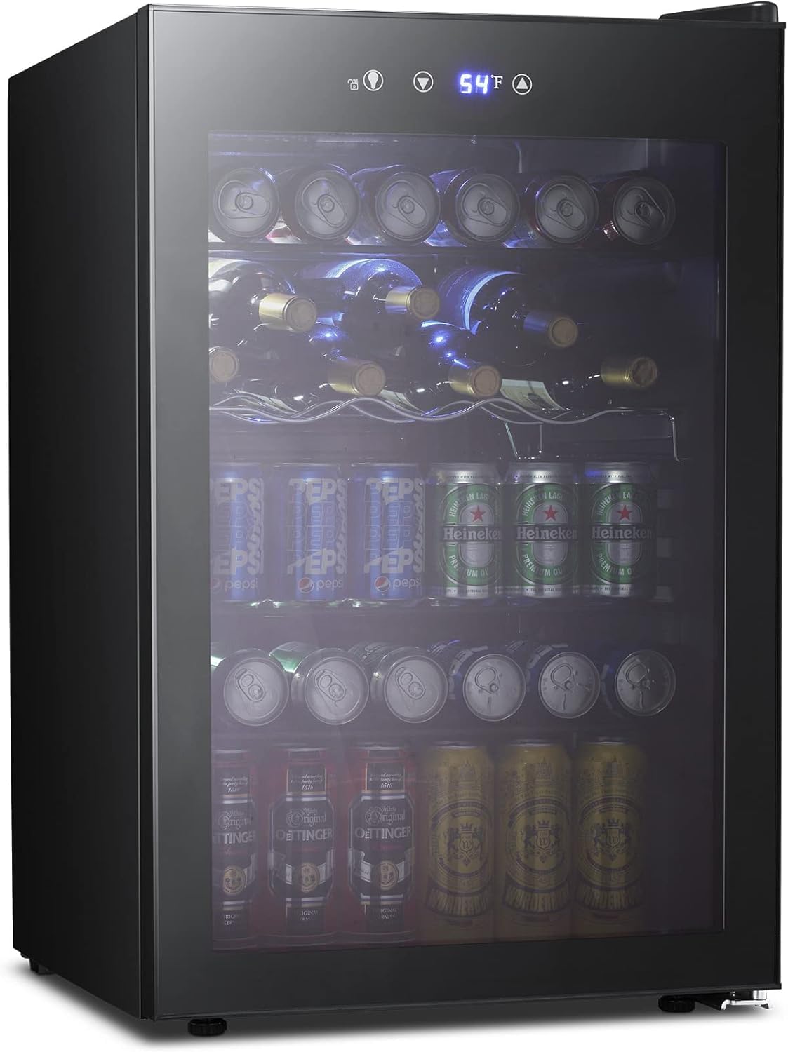Kismile 4.5 Cu.ft Mini Fridge with Glass Door - 145 Can Capacity Beverage Cooler for Soda, Beer & Wine - Digital Temperature Display - Compact Drink Refrigerator for Home, Office, Bar & Game Room (Black) - Perfect for Parties, Entertaining & Everyday Use