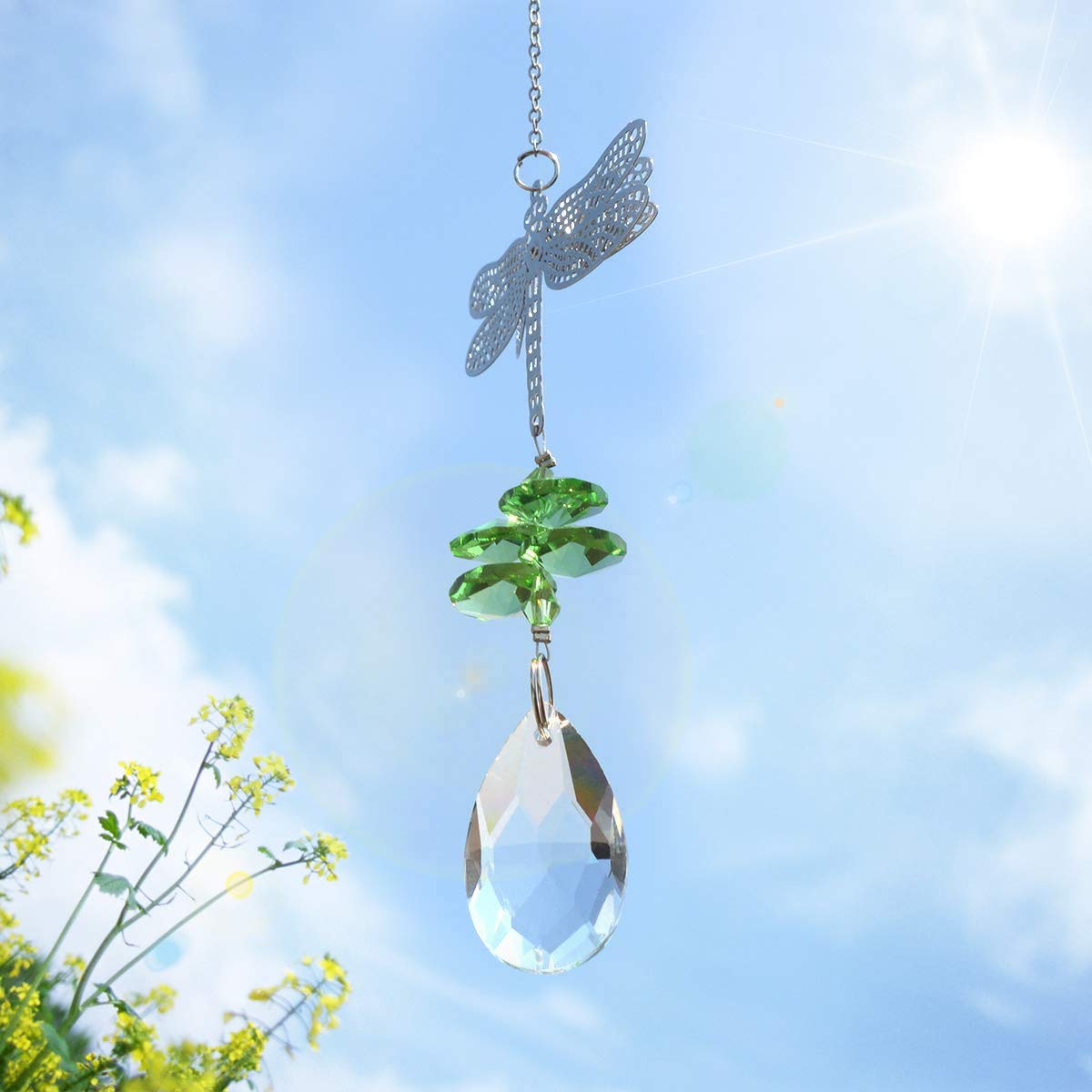 WEISIPU Crystal Dragonfly Suncatcher Prism - Rainbow Window Hanging Decor for Home, Garden, Christmas Tree | Perfect Gift for Housewarming, Birthday, Mother's Day (Green)