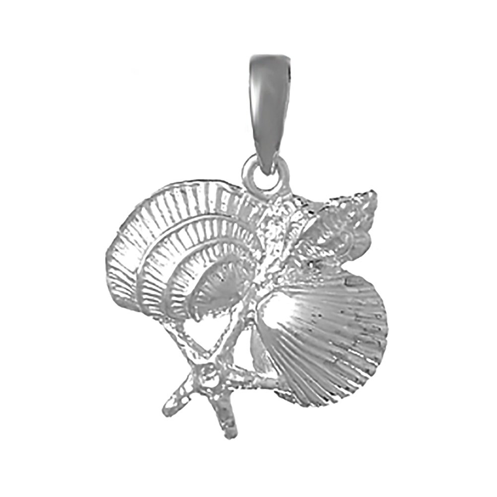 925 Sterling Silver Nautical Charm Pendant with Four Shell Cluster - Elegant Beach Jewelry for Women - Perfect for Summer Outfits, Beach Vacations and Gift Giving