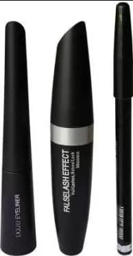 Gold Max Professional Makeup & Hair Styling Kit - Eyeliner, Mascara, Eyebrow Pencil, Kajal Pencil & Mini Flat Iron with Temperature Control | Perfect for Travel, Home Use & Salon Professionals | Includes Plastic Storage Box