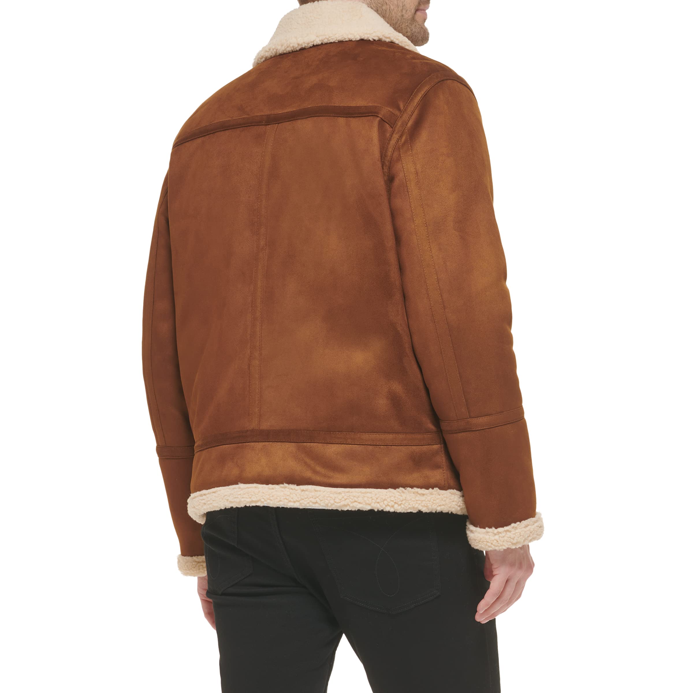 Calvin Klein Men's Faux Leather Bomber Jacket with Warm Shearling Lining - Stylish Winter Outerwear for Casual Wear & Night Out